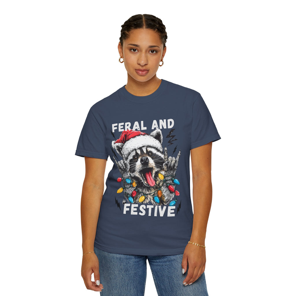 Feral and Festive Funny Raccoon Christmas T-Shirt - Racoon Graphic T-Shirt