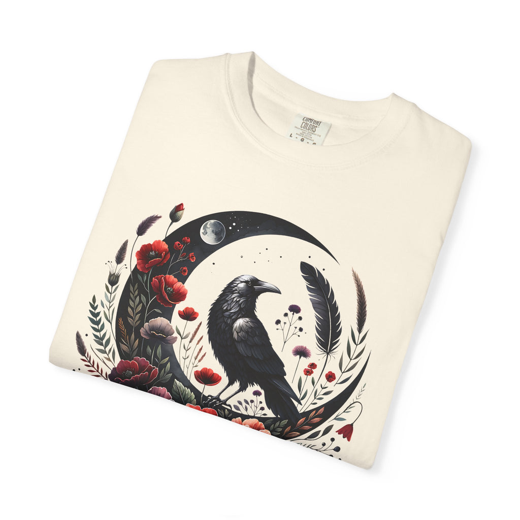Moon Raven Floral T-Shirt — "Midnight Bloom" Graphic Tee - Mystical Moon Tee - Dark Aesthetic T-Shirt