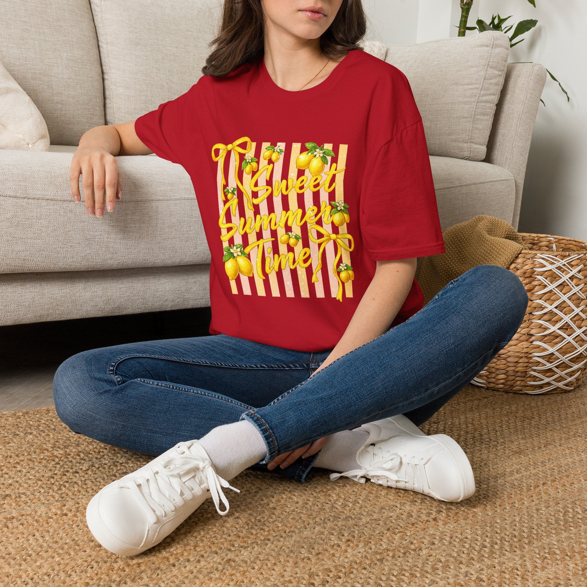 Sweet Summer Lemon Striped T-Shirt - Cute Bows Colorful Summer T-Shirt. Midnight Eye, LLC.