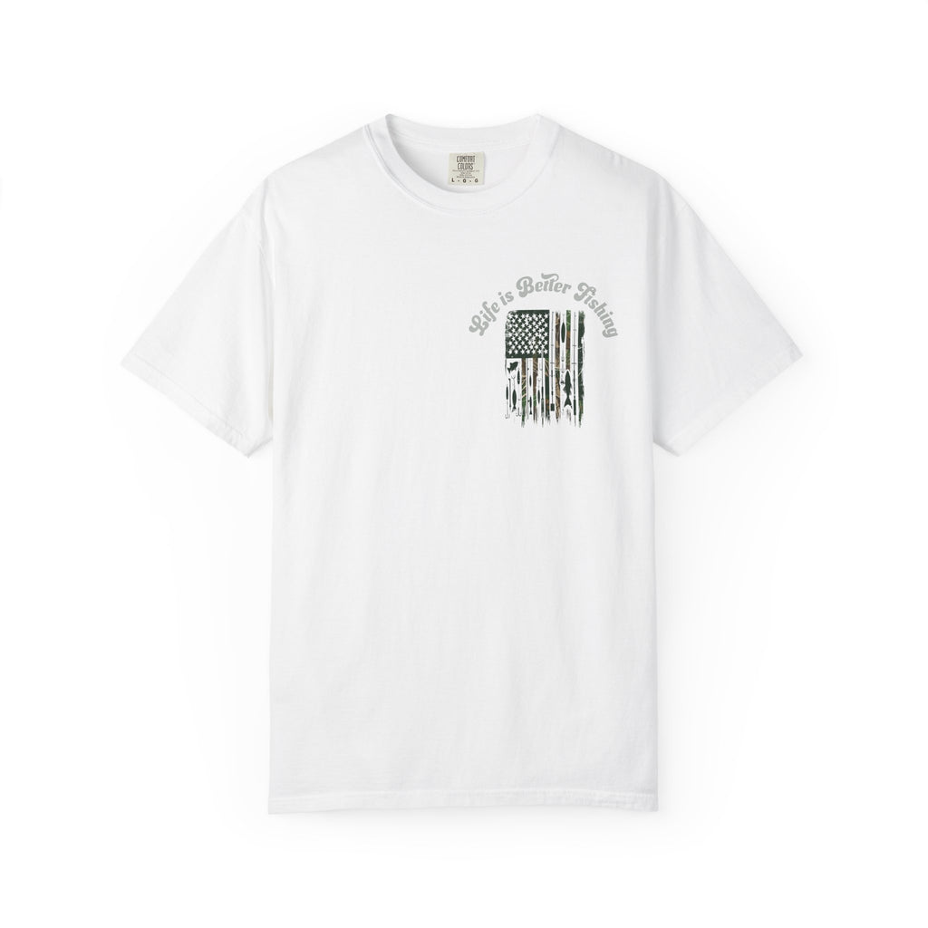 Fishing Flag T-Shirt — "Life is Better Fishing" Graphic Tee - Patriotic Tee - Father's Day T-Shirt - Midnight Eye, LLC