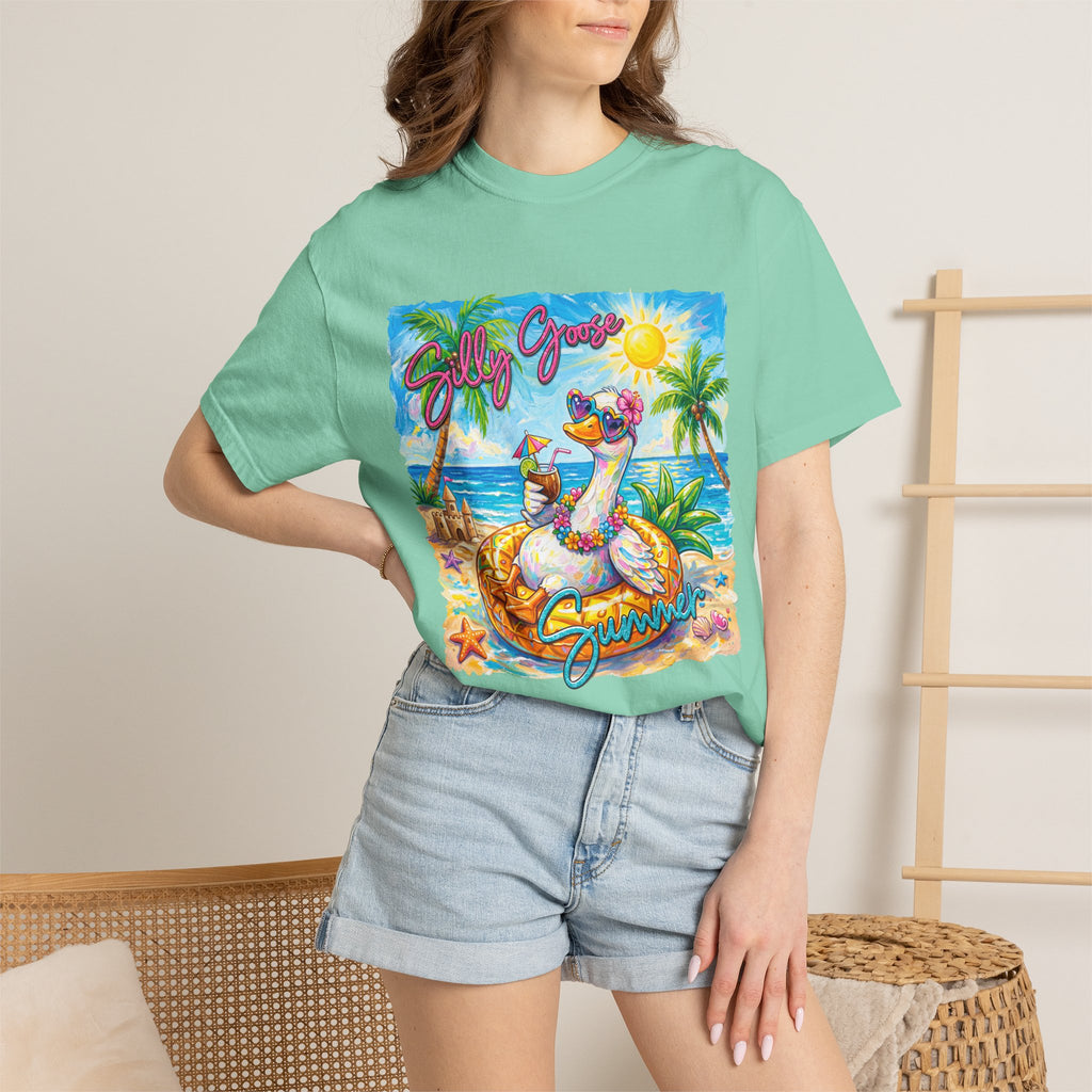 Silly Goose Summer T-Shirt - Colorful Summer Girl Tee - Beach Tee - Tropical T-Shirt, Midnight Eye, LLC