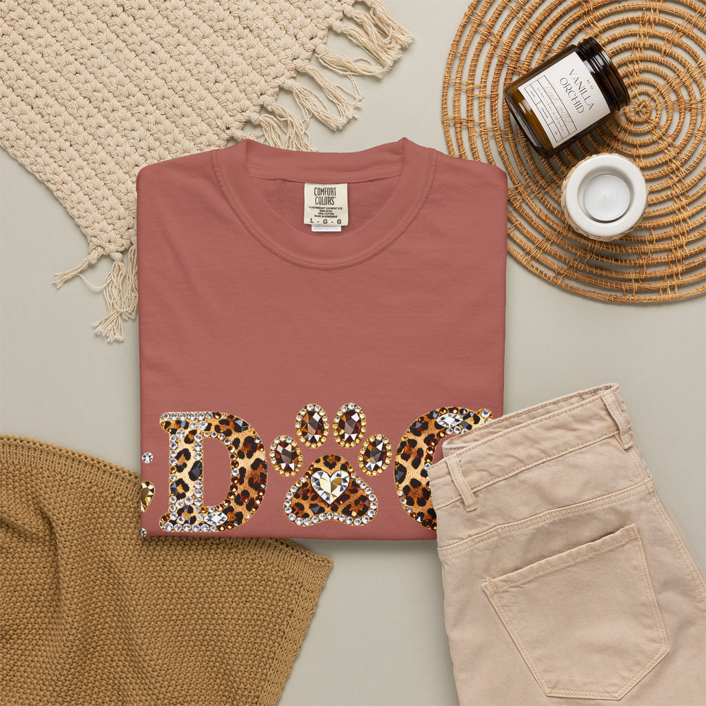 Faux Diamond Print Dog Mama Leopard Paw T-Shirt — Vintage Dog Mom Tee. Midnight Eye, LLC. 