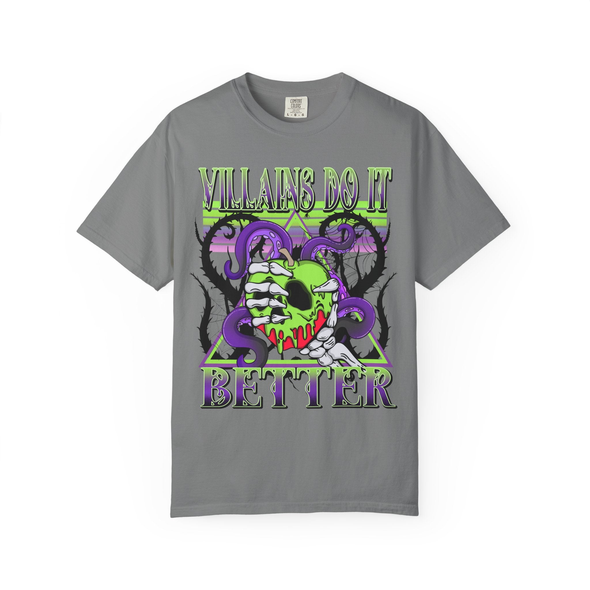 Villains Do It Better Graphic T-Shirt — Neon Monster Skull Tee. Midnight Eye, LLC