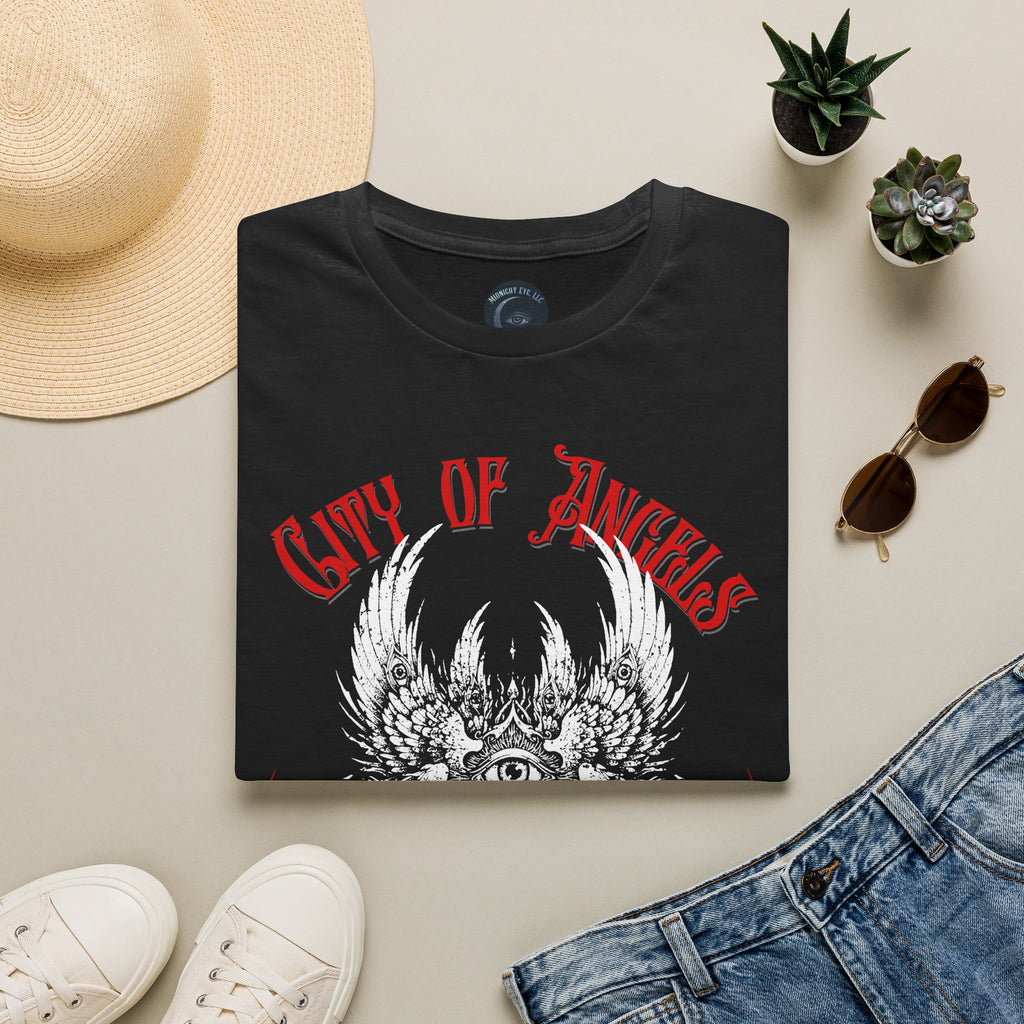 Winged Eye & Red Rose Graphic Tee — Streetwear T-Shirt - Goth Distressed Tee. Midnight Eye, LLC.