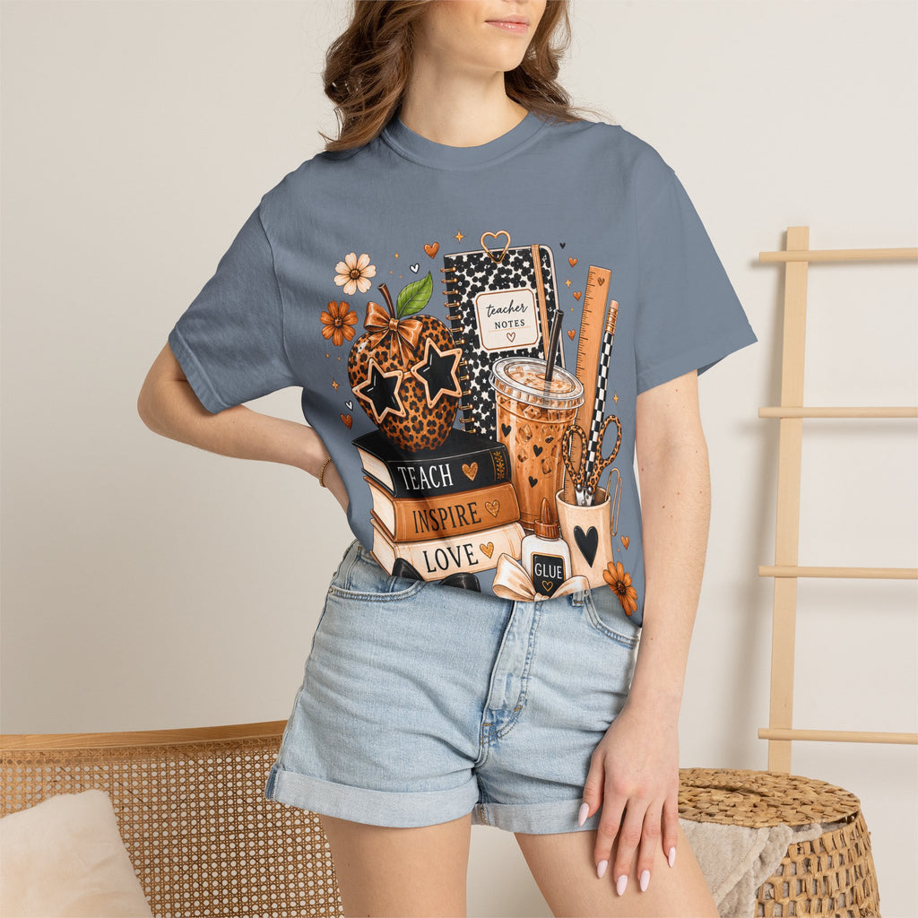Teacher Life T‑Shirt — Teach Inspire Love Fall Apple & Coffee Graphic Tee