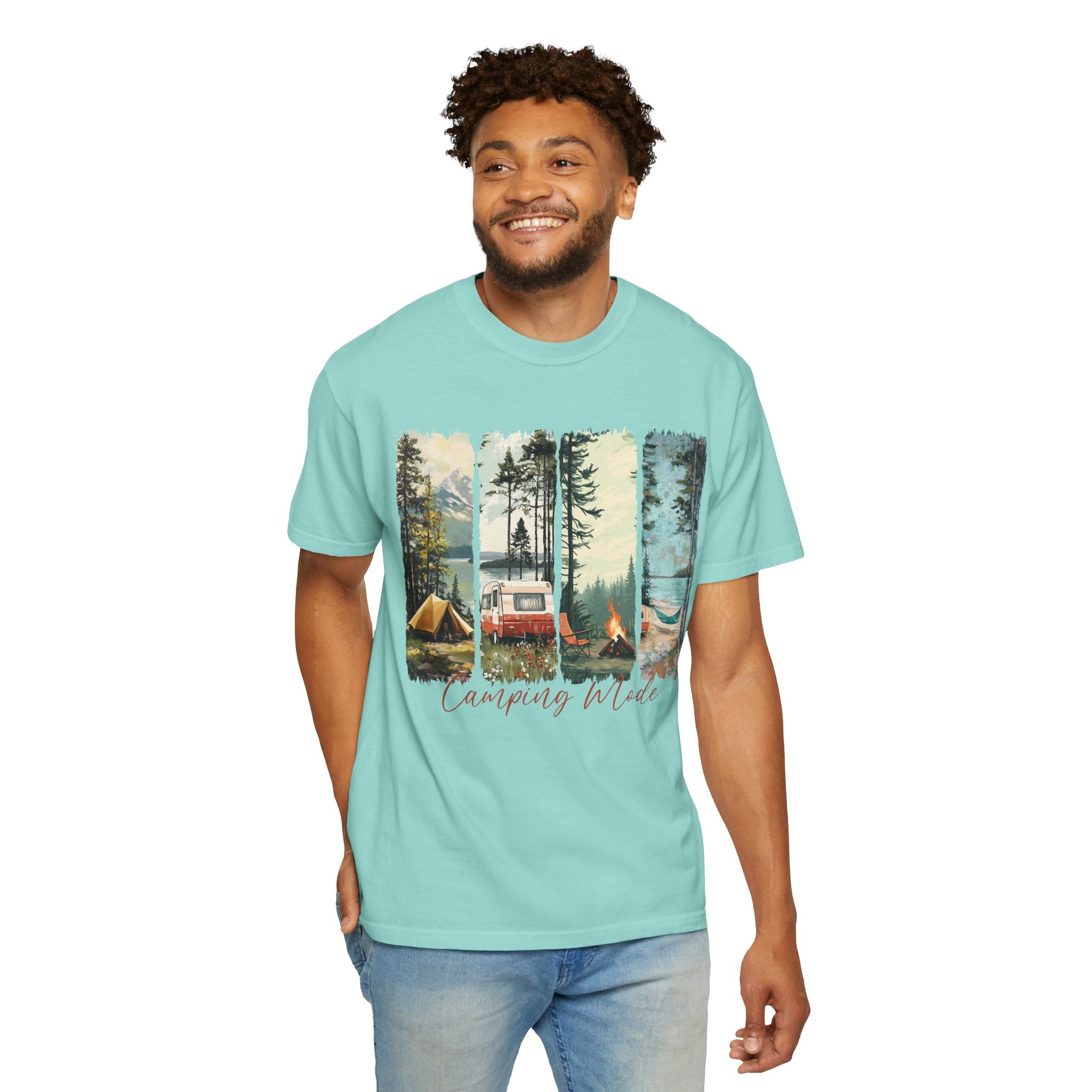Camping Vibes T-Shirt — 'Camping Mode' Scenic Camper Retro Graphic Tee – Midnight Eye, LLC