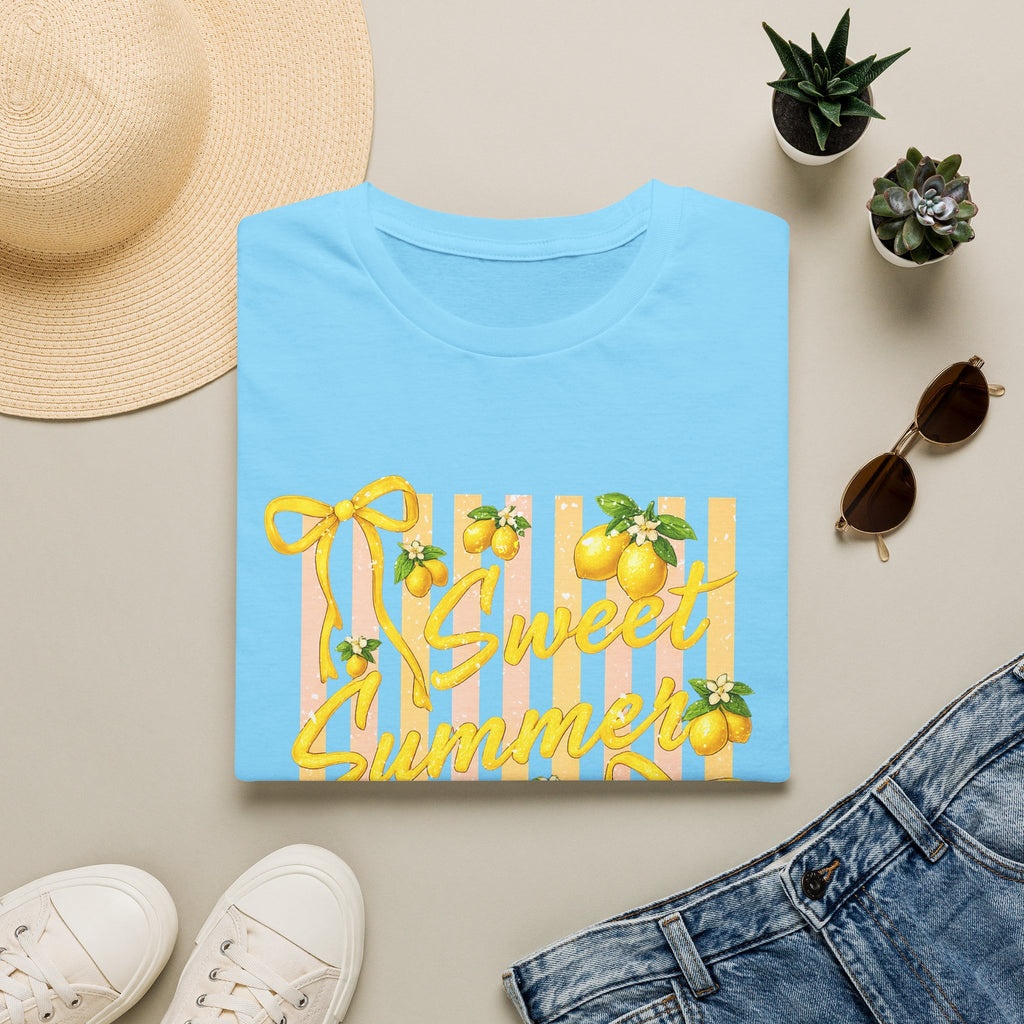 Sweet Summer Lemon Striped T-Shirt - Cute Bows Colorful Summer T-Shirt. Midnight Eye, LLC.