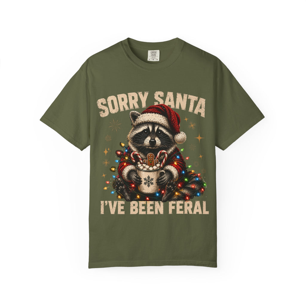 Sorry Santa I've Been Feral Cute Raccoon Christmas T-Shirt - Funny Racoon Tee