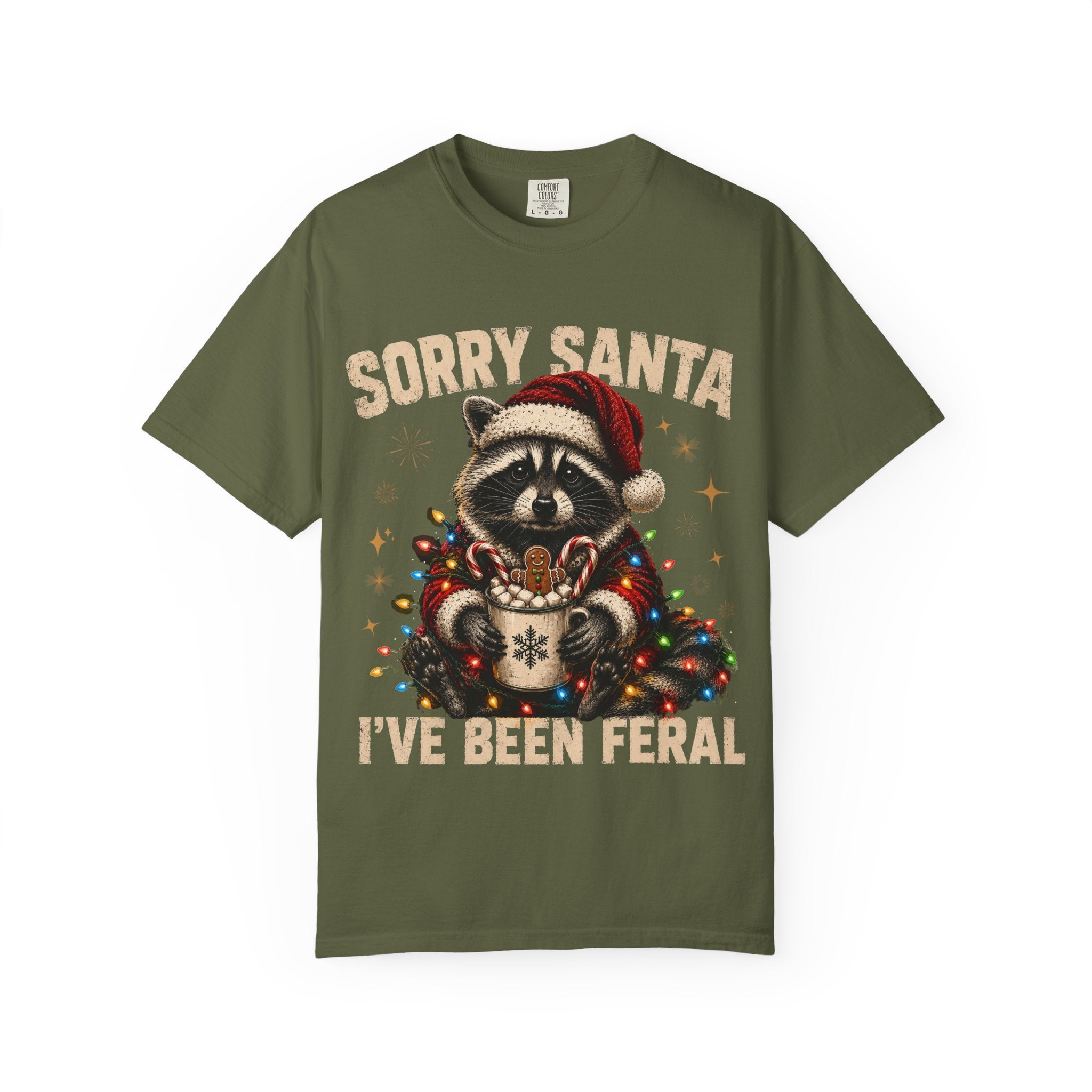Sorry Santa I've Been Feral Cute Raccoon Christmas T-Shirt - Funny Racoon Tee