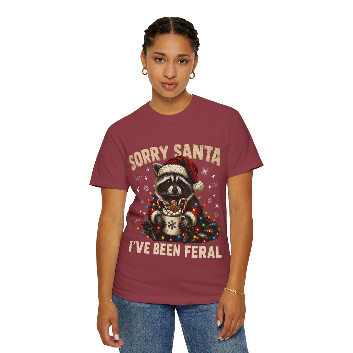 Sorry Santa I've Been Feral Cute Raccoon Christmas T-Shirt - Funny Racoon Tee