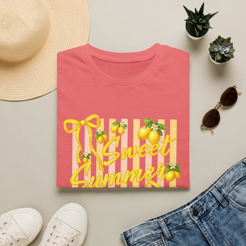 Sweet Summer Lemon Striped T-Shirt - Cute Bows Colorful Summer T-Shirt. Midnight Eye, LLC.