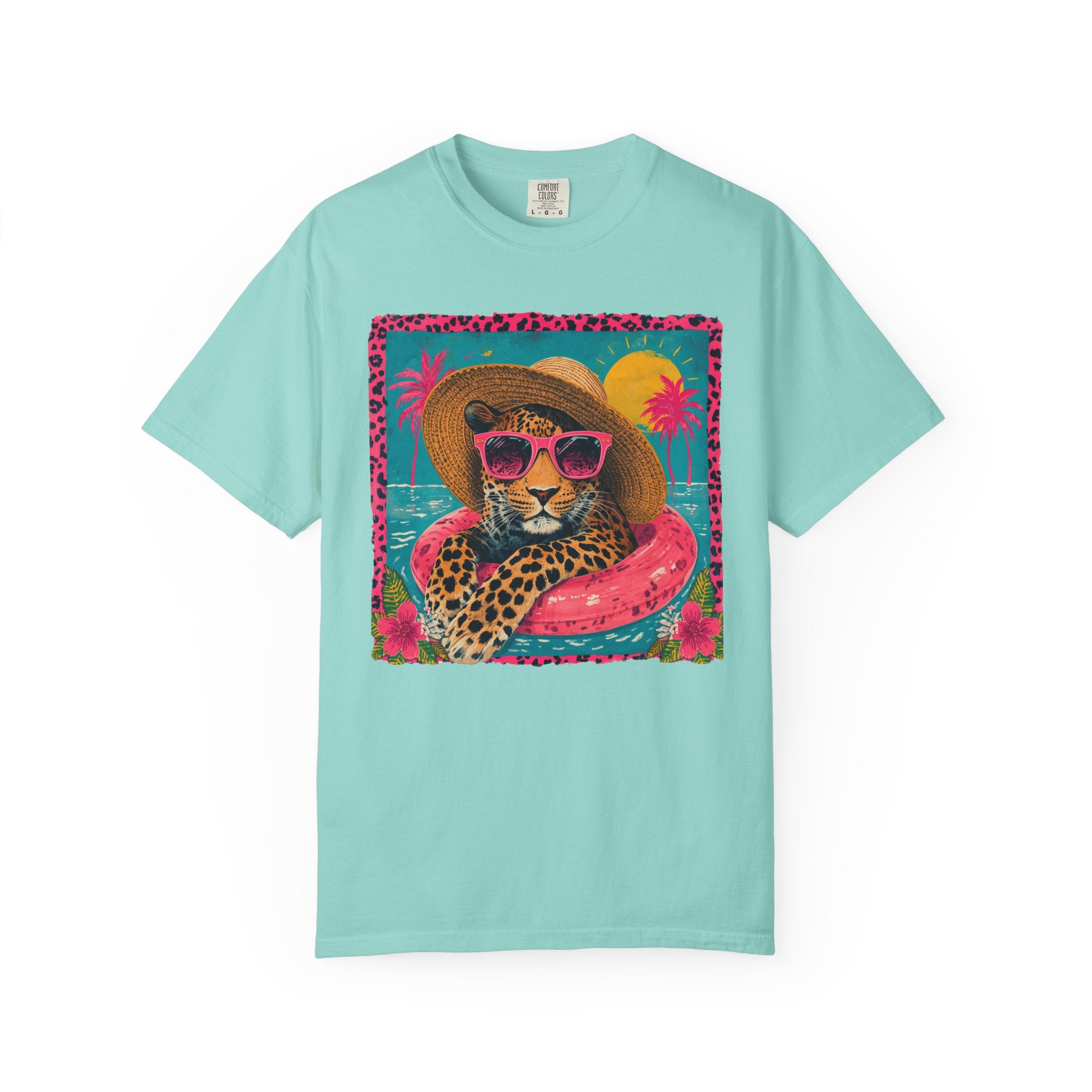 T-Shirt — Tropical Leopard in Sunglasses Summer Graphic - Sassy Vacation T-Shirt. Midnight Eye, LLC.