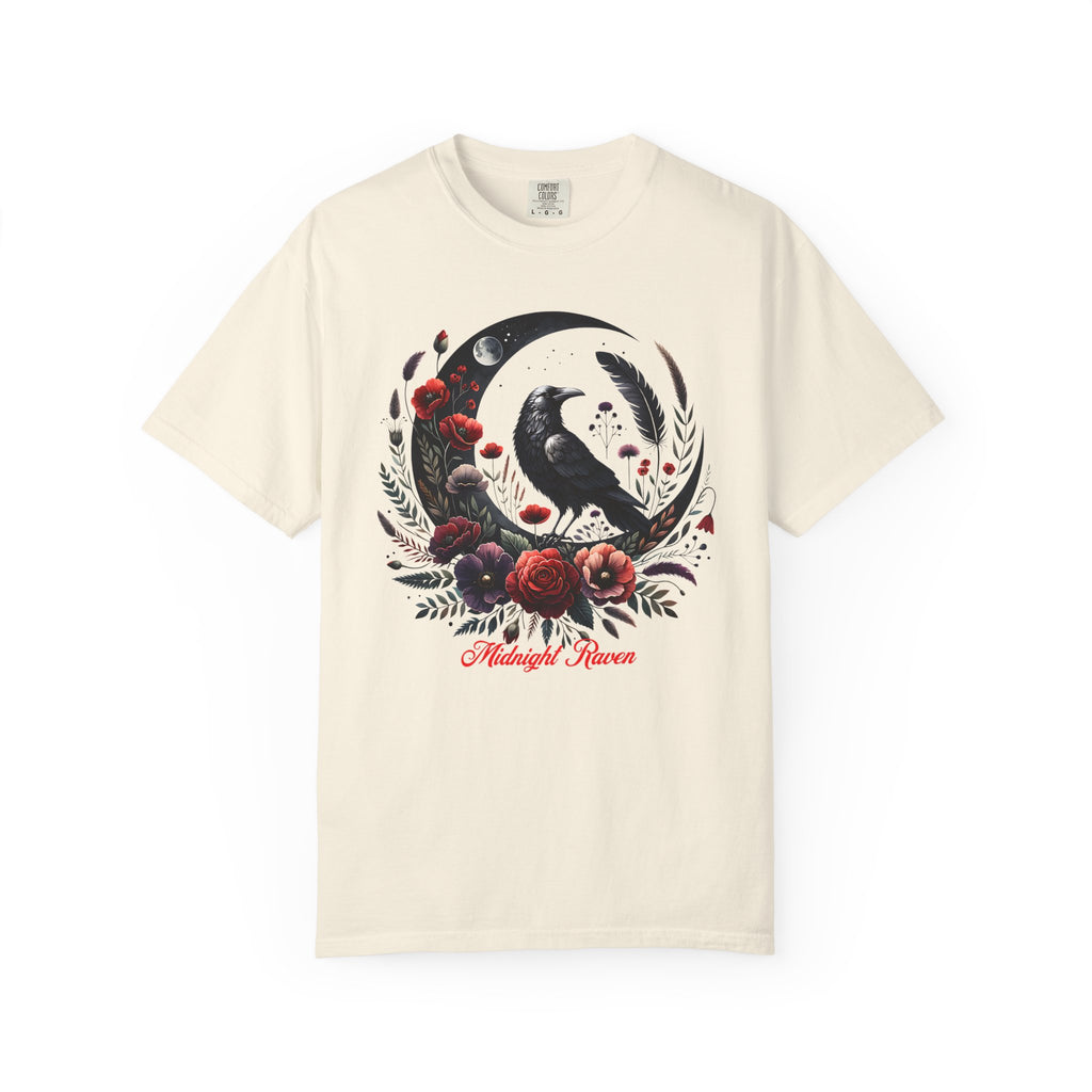 Moon Raven Floral T-Shirt — "Midnight Bloom" Graphic Tee - Mystical Moon Tee - Dark Aesthetic T-Shirt