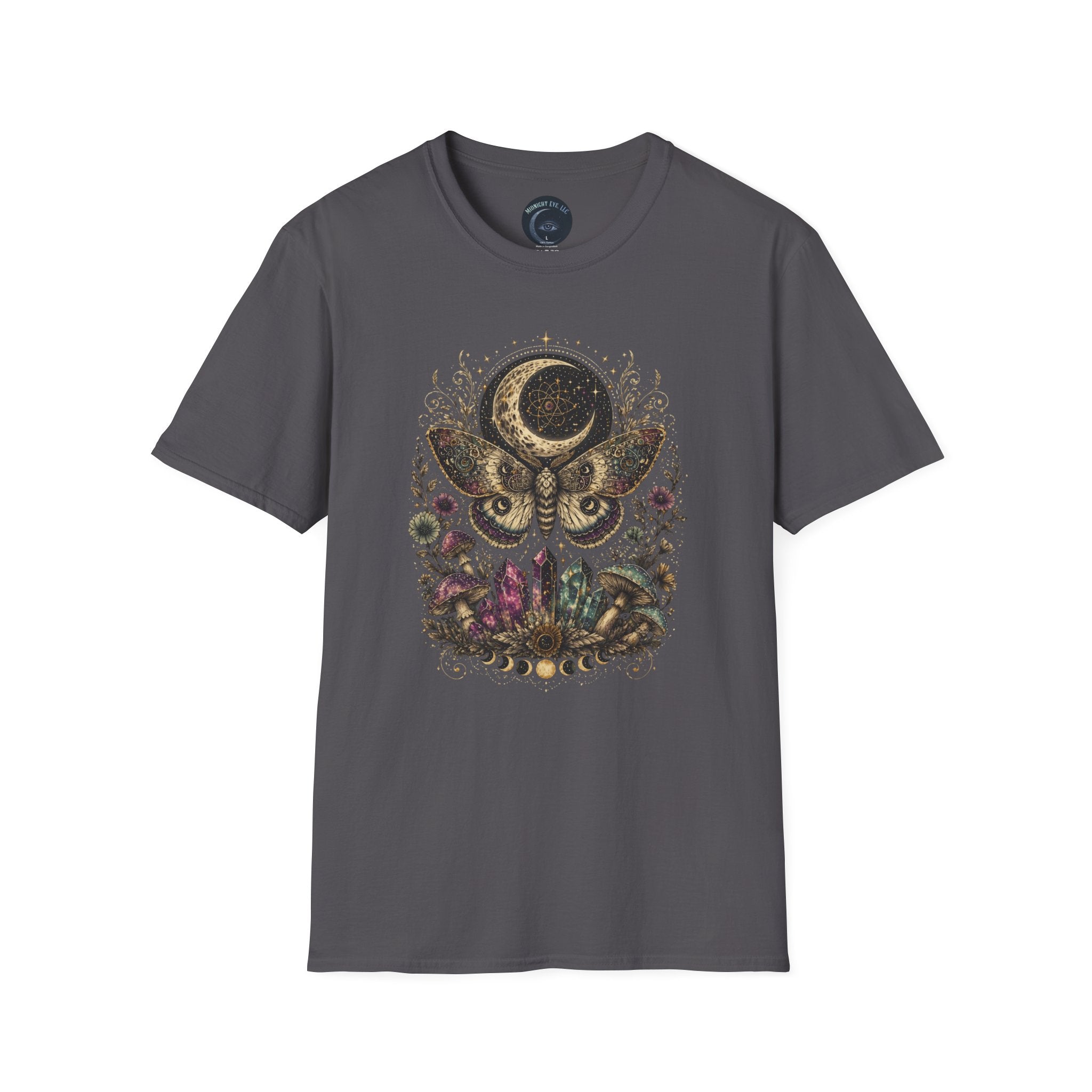 Mystic Moon Moth T-Shirt — Celestial Moth & Crescent Moon Graphic Tee - Midnight Eye, LLC