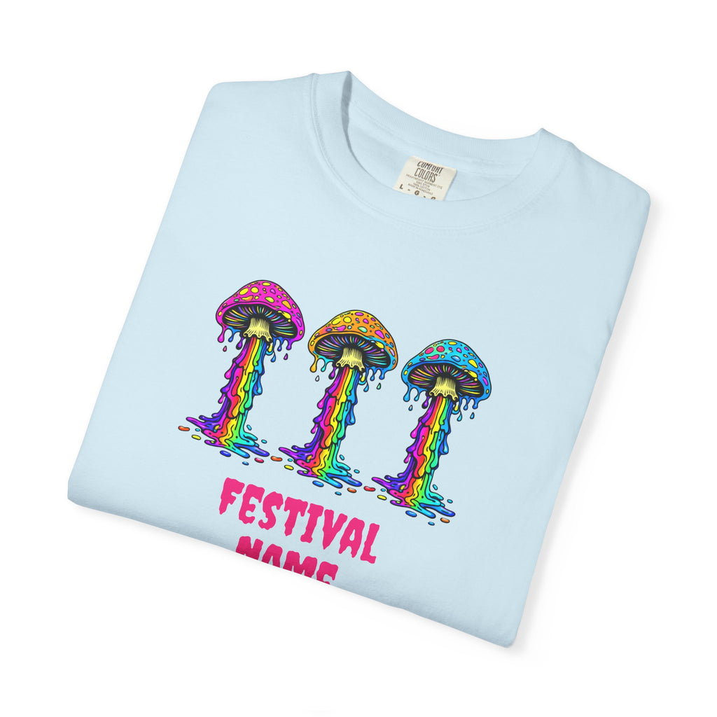 Personalized Rave Mushroom T-Shirt – Festival Tee. Enter Text and Year of Your Festival - Midnight Eye, LLC