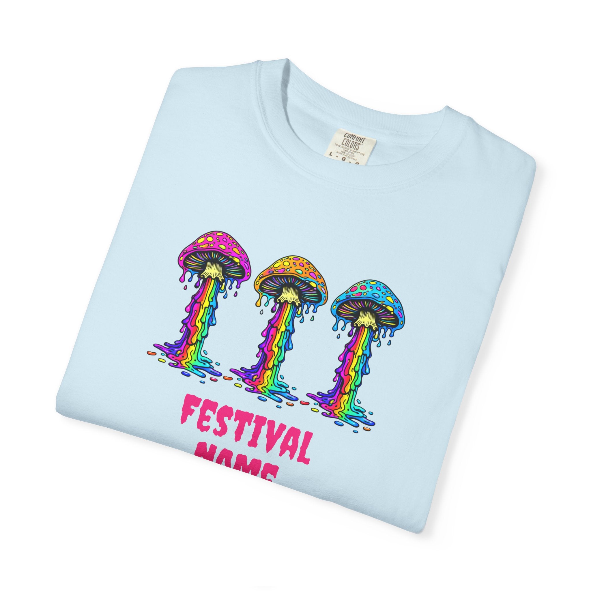 Personalized Rave Mushroom T-Shirt – Festival Tee. Enter Text and Year of Your Festival - Midnight Eye, LLC