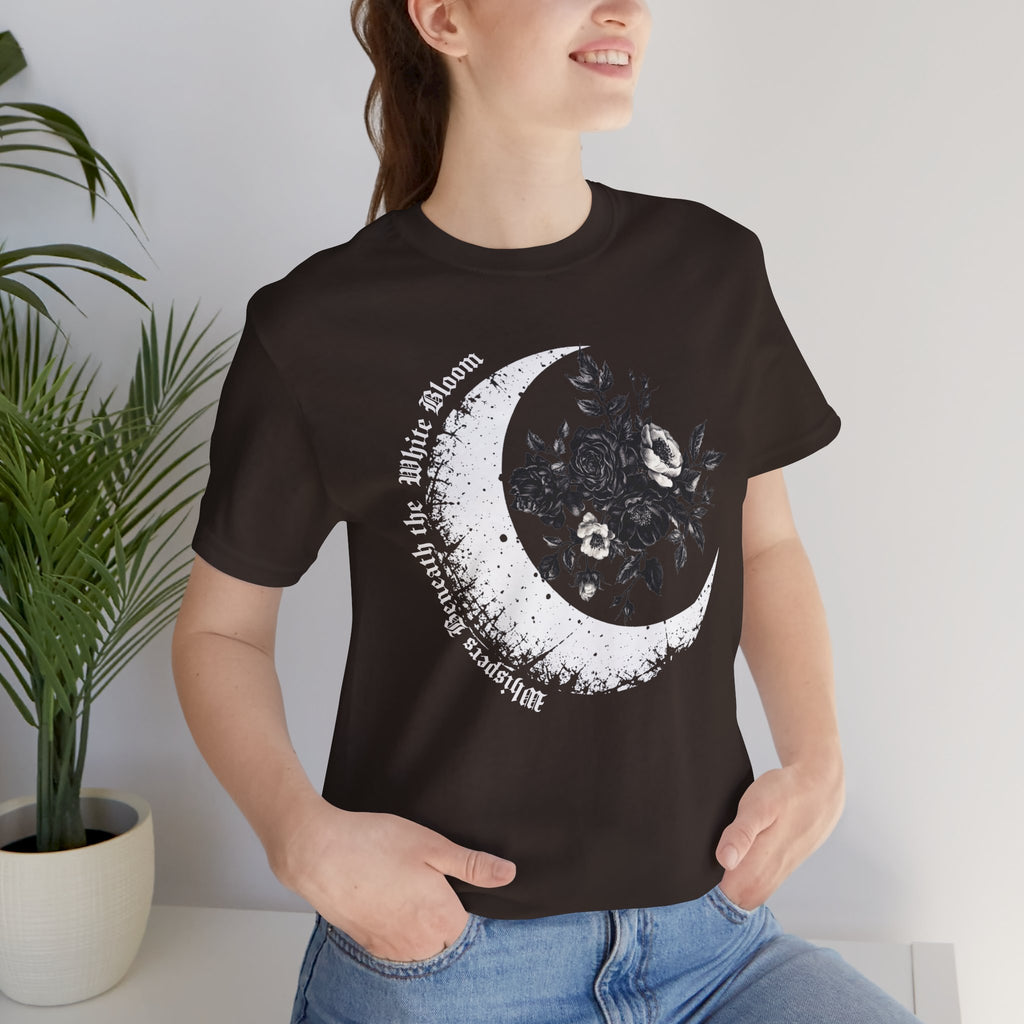 Moonflower Moon Tee — Floral Crescent Moon Graphic T-Shirt - Gothic Moon & Flowers Tee