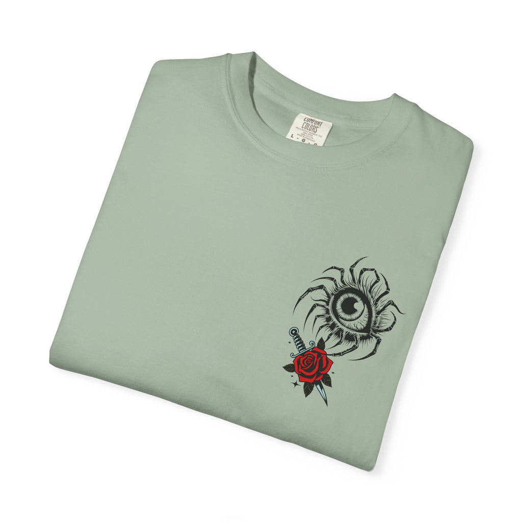 Gothic Skull & Red Rose T-Shirt — Vintage Dark Aesthetic Streetwear. Midnight Eye, LLC