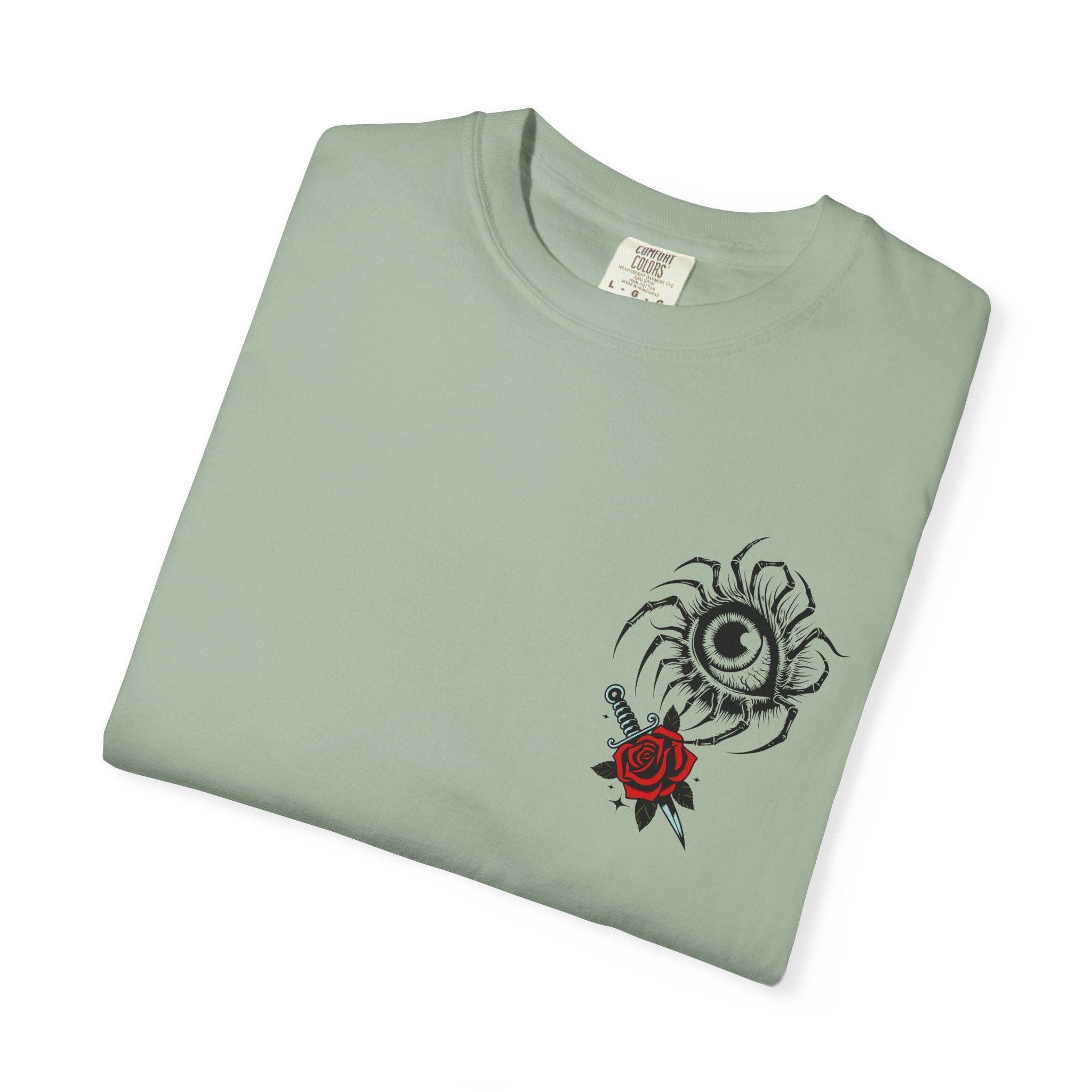Gothic Skull & Red Rose T-Shirt — Vintage Dark Aesthetic Streetwear. Midnight Eye, LLC