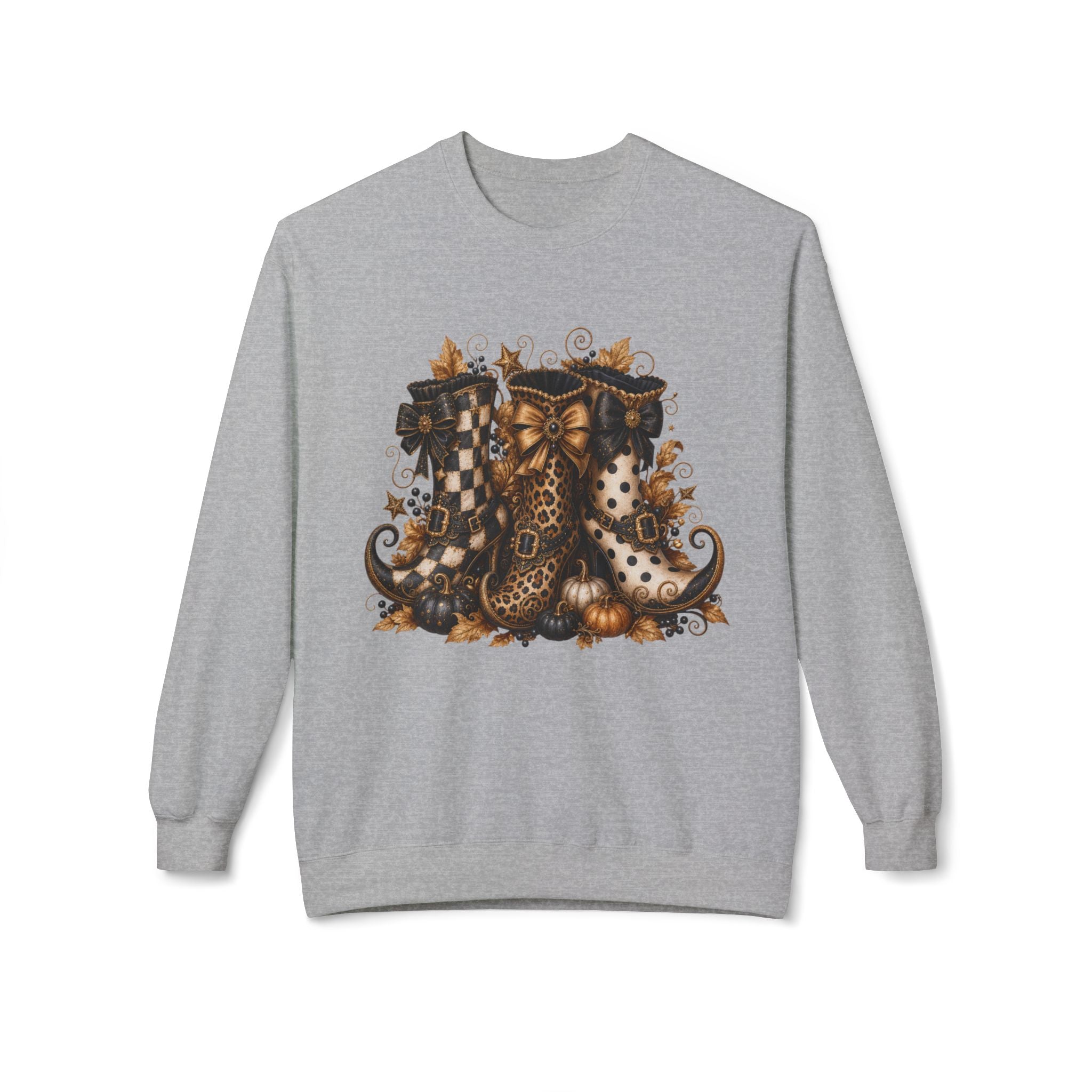 Halloween Boots Crewneck Sweatshirt — Autumn Witchy Vintage Goth Boot Trio Design