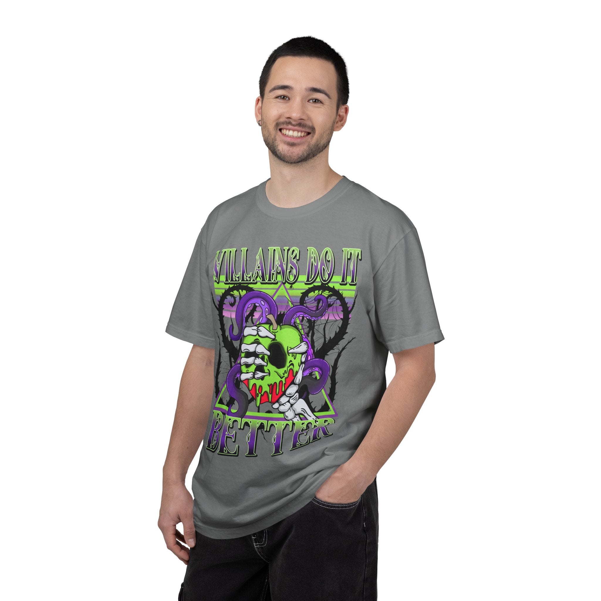 Villains Do It Better Graphic T-Shirt — Neon Monster Skull Tee. Midnight Eye, LLC