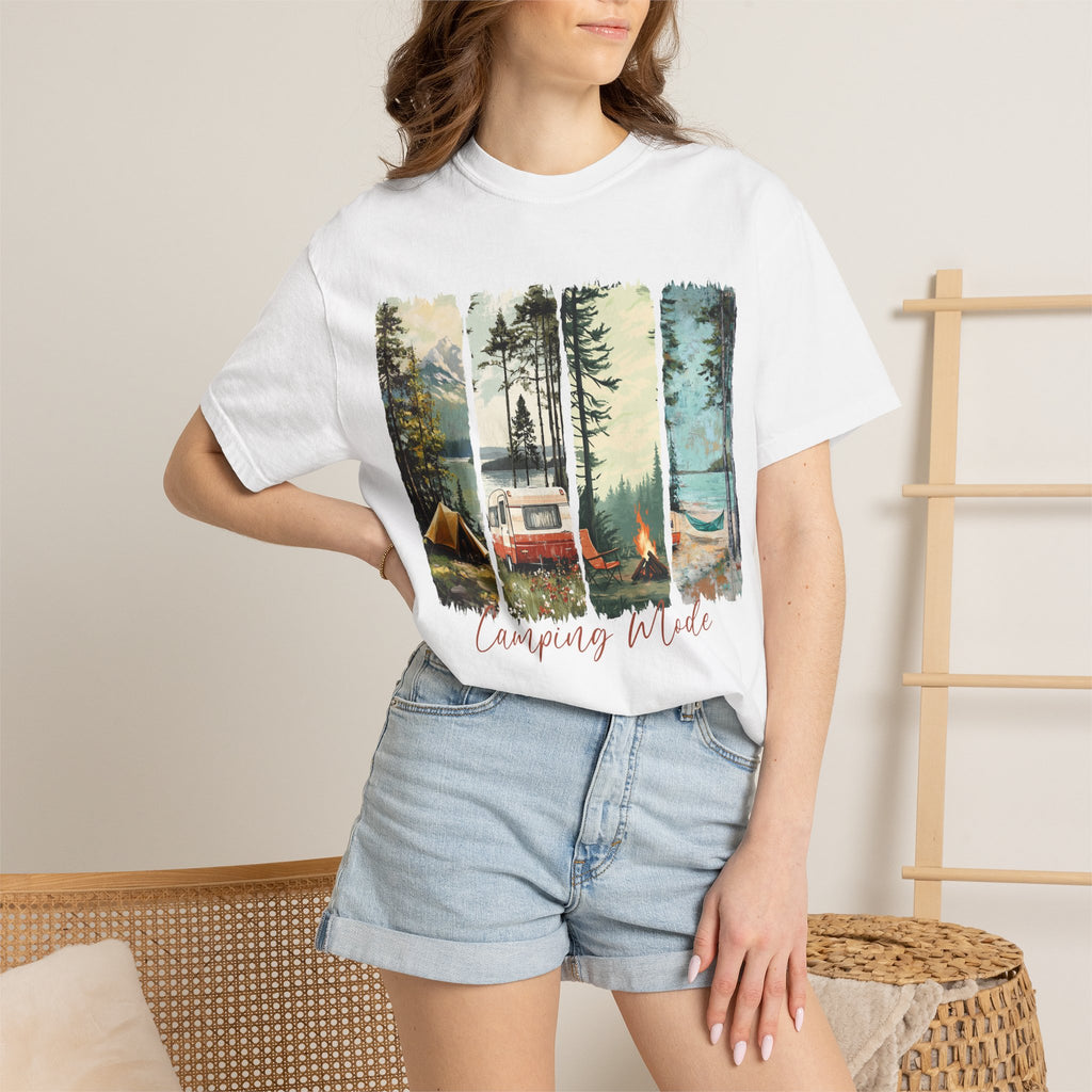 Camping Vibes T-Shirt — 'Camping Mode' Scenic Camper Retro Graphic Tee - Family Adventure Tee - Outdoor Tee. Midnight Eye, LLC