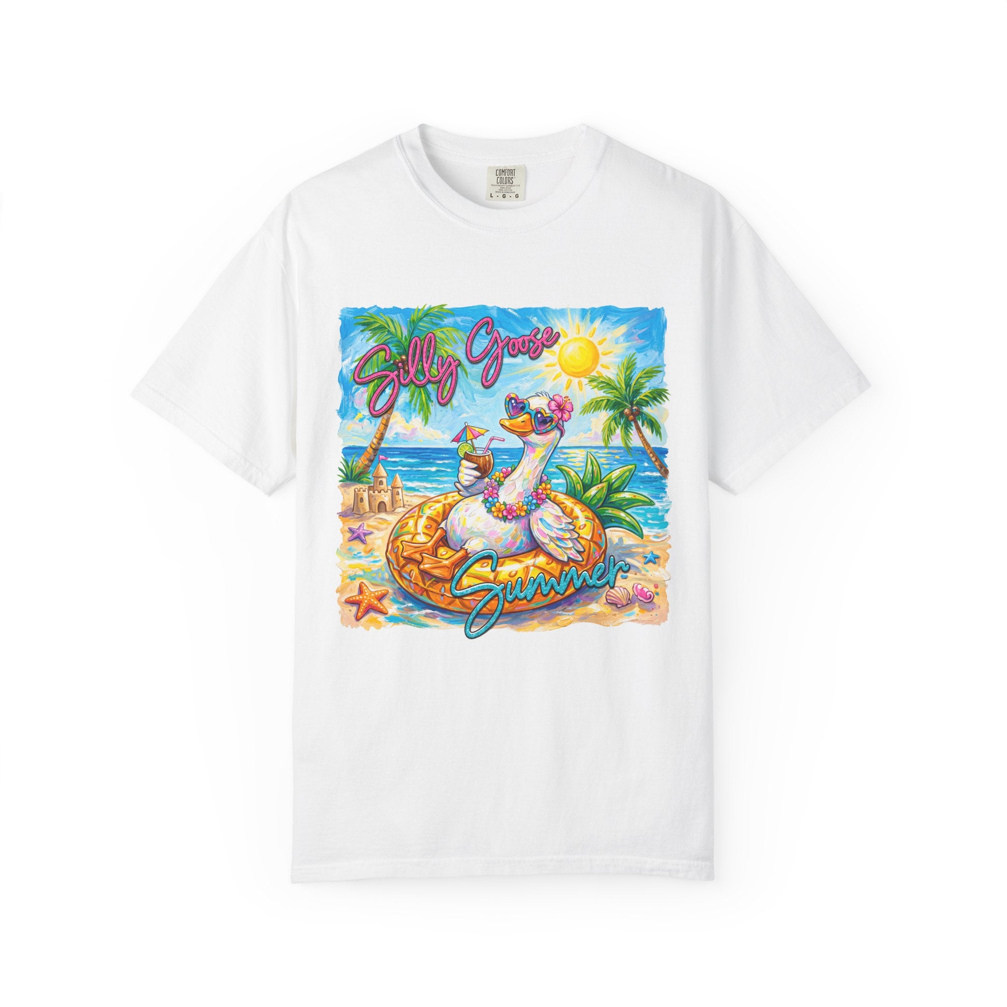 Silly Goose Summer T-Shirt - Colorful Summer Girl Tee - Beach Tee - Tropical T-Shirt, Midnight Eye, LLC