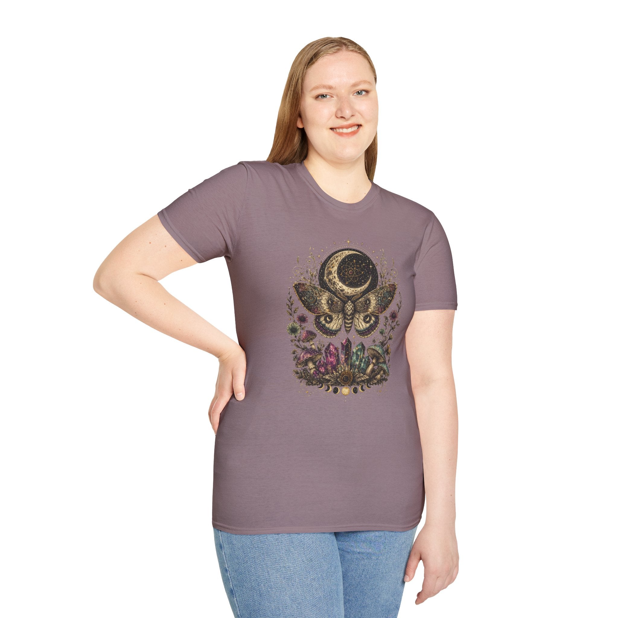 Mystic Moon Moth T-Shirt — Celestial Moth & Crescent Moon Graphic Tee - Midnight Eye, LLC
