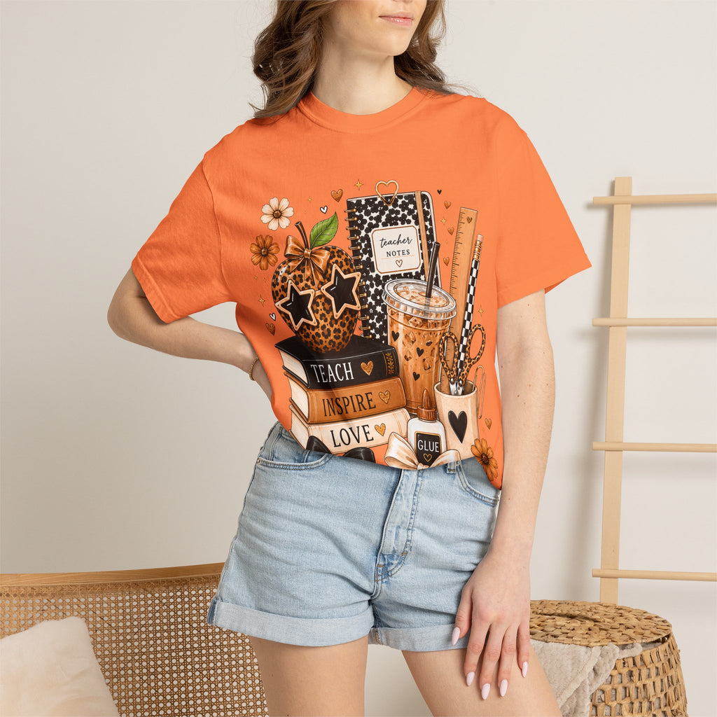 Teacher Life T‑Shirt — Teach Inspire Love Fall Apple & Coffee Graphic Tee