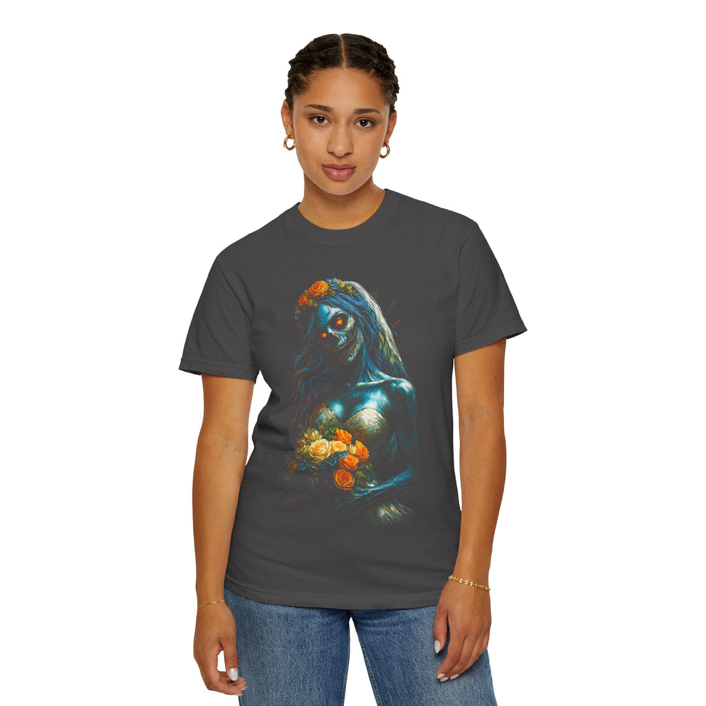 Zombie Bride Floral Skull T-Shirt — Gothic Halloween Horror Tee