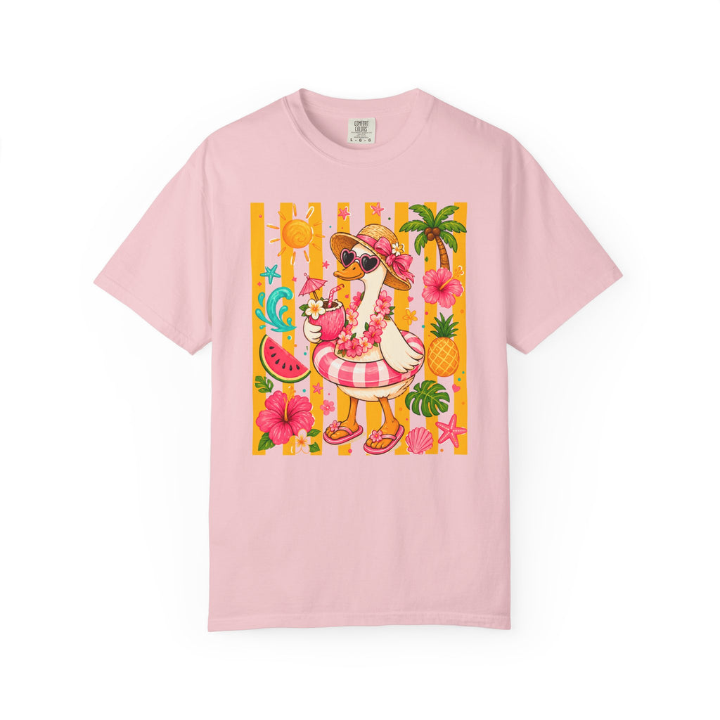 Silly Goose & Flamingo Tropical Beach Tee — Summer Vacation Shirt - Midnight Eye, LLC