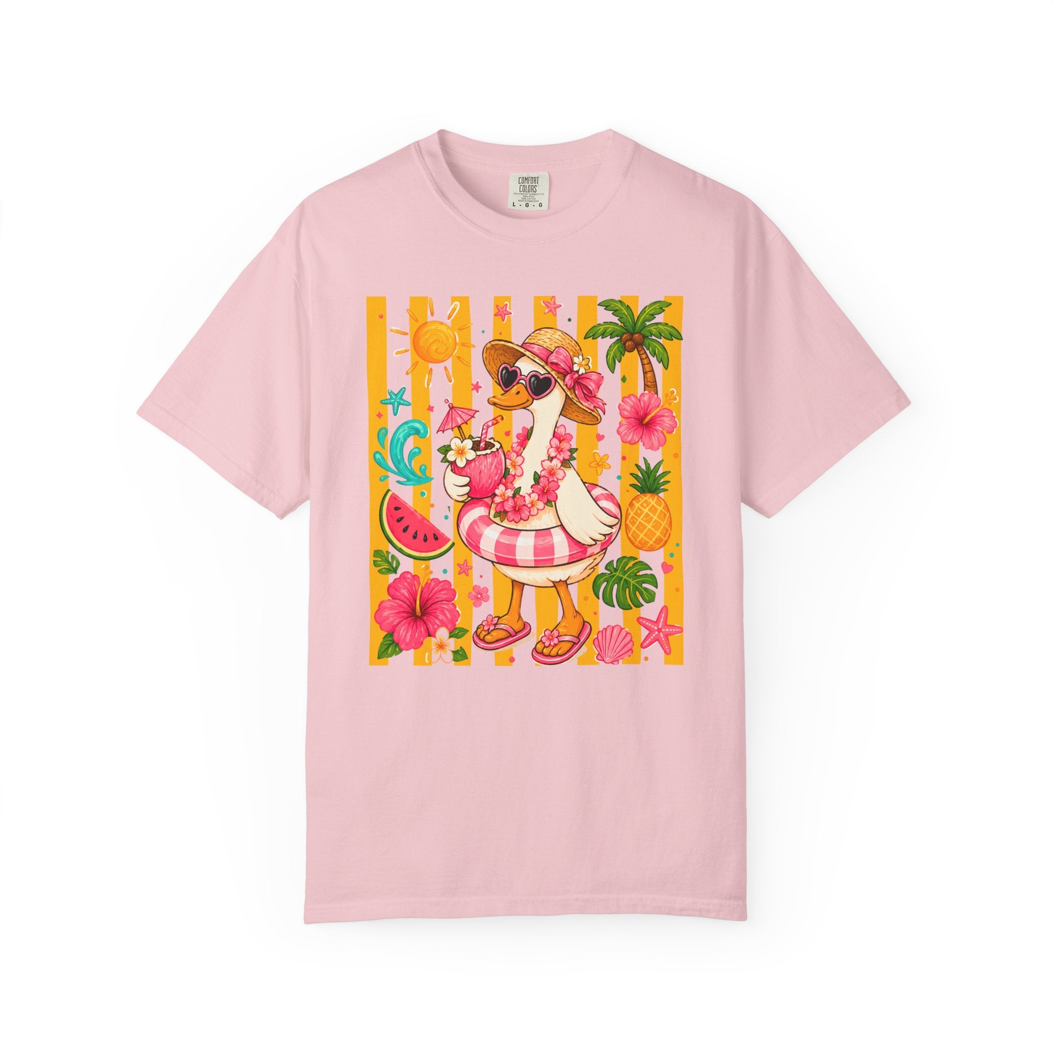 Silly Goose & Flamingo Tropical Beach Tee — Summer Vacation Shirt - Midnight Eye, LLC