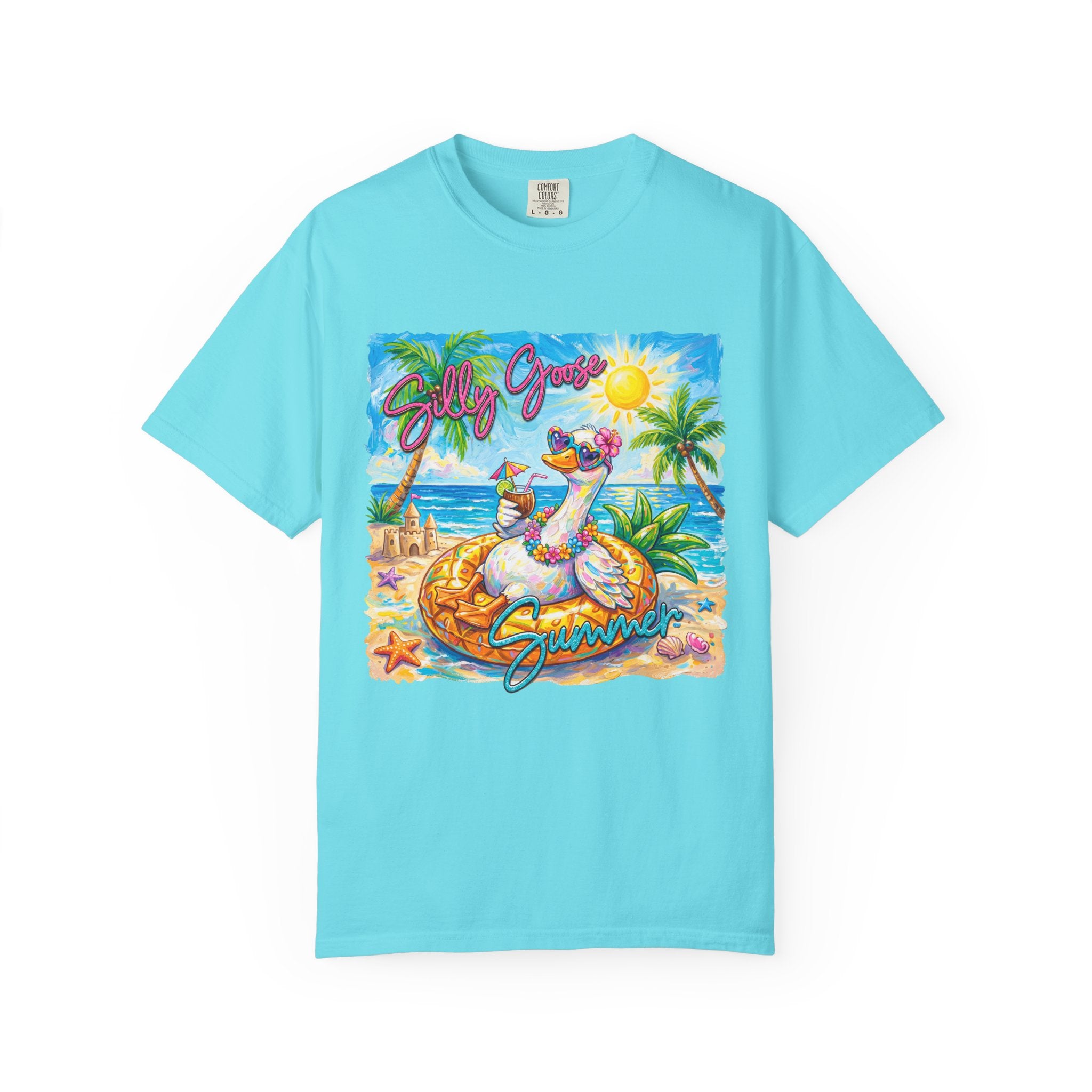 Silly Goose Summer T-Shirt - Colorful Summer Girl Tee - Beach Tee - Tropical T-Shirt, Midnight Eye, LLC