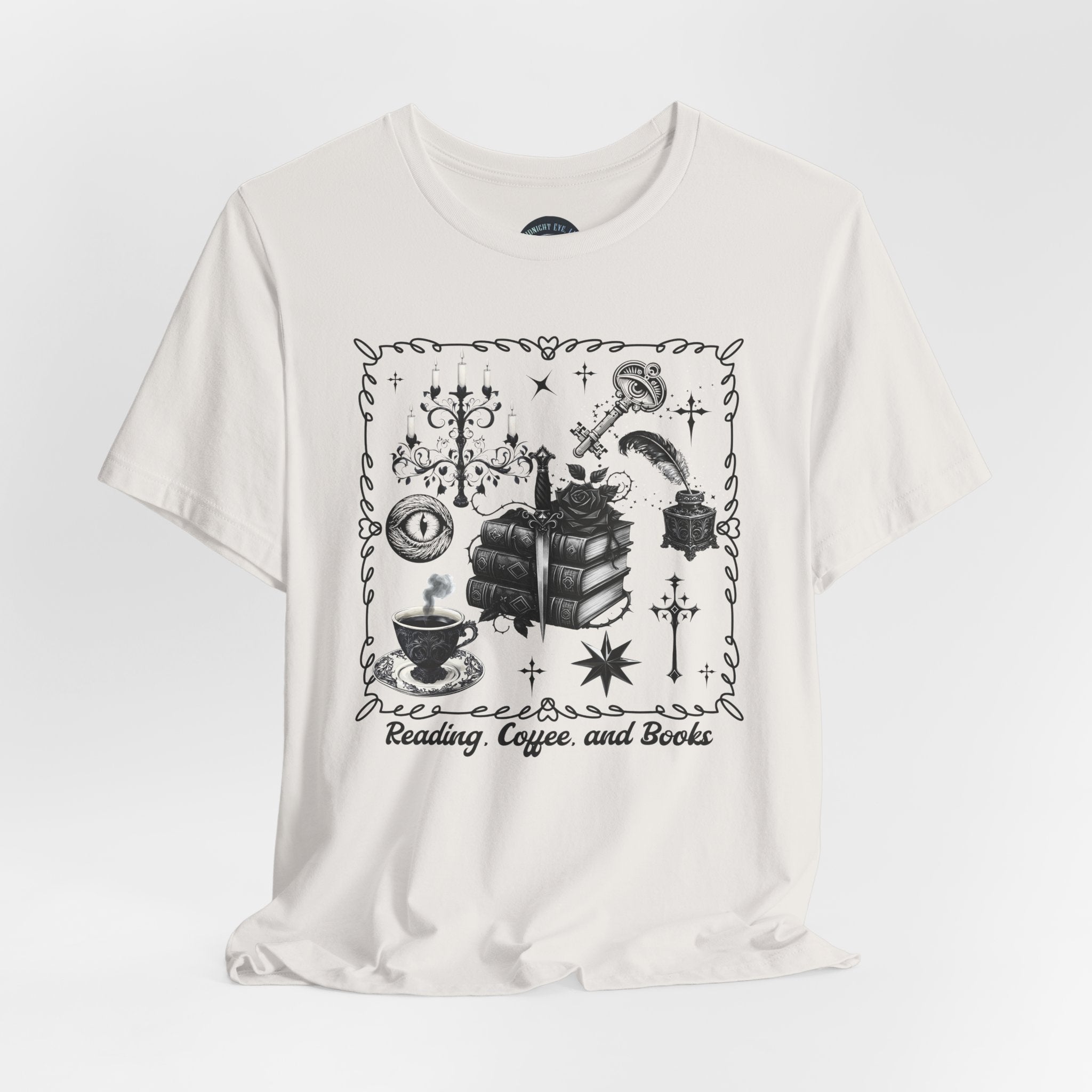 Mystic Reading Tee — "Reading and Mystery Books" Graphic T-Shirt. Midnight Eye