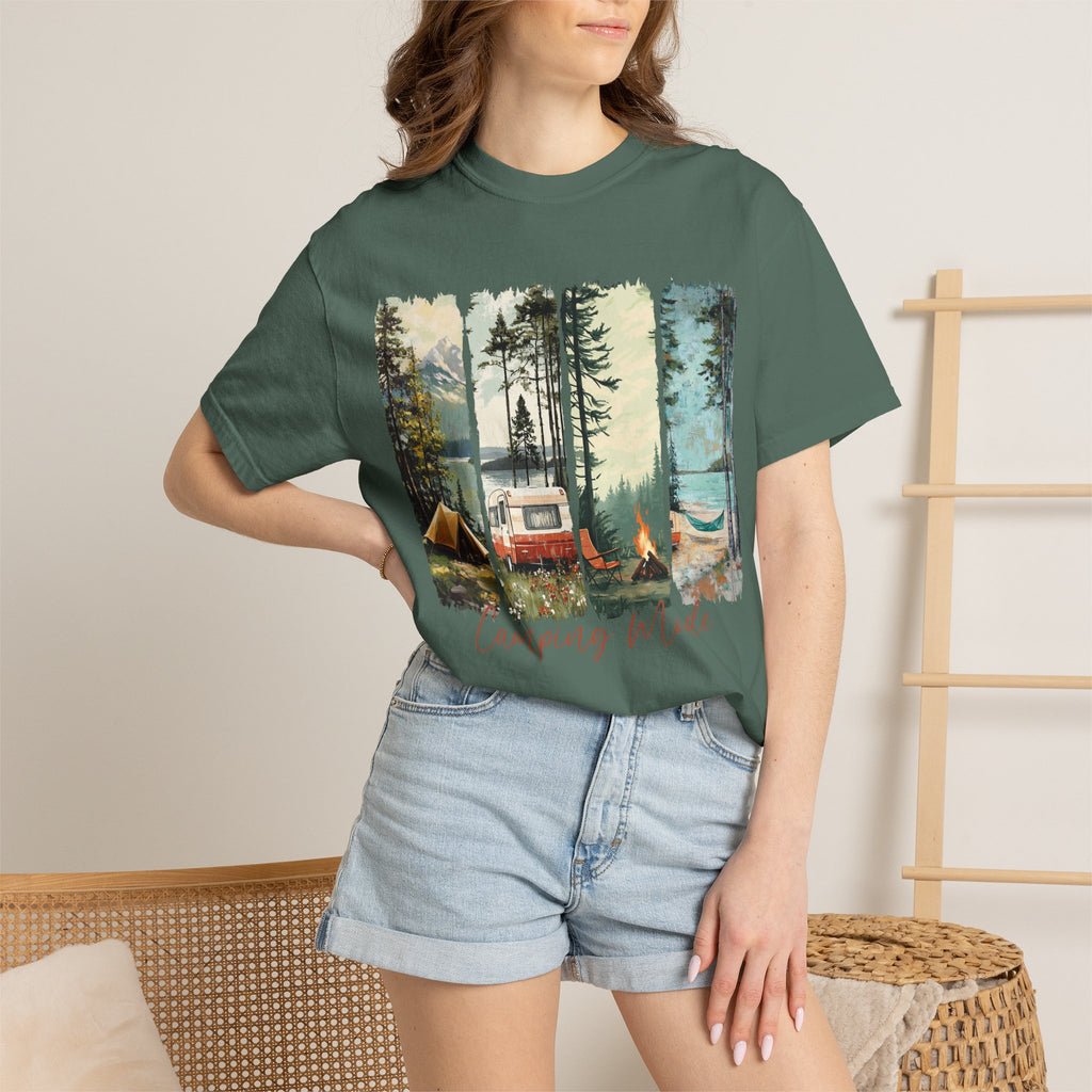 Camping Vibes T-Shirt — 'Camping Mode' Scenic Camper Retro Graphic Tee - Family Adventure Tee - Outdoor Tee. Midnight Eye, LLC