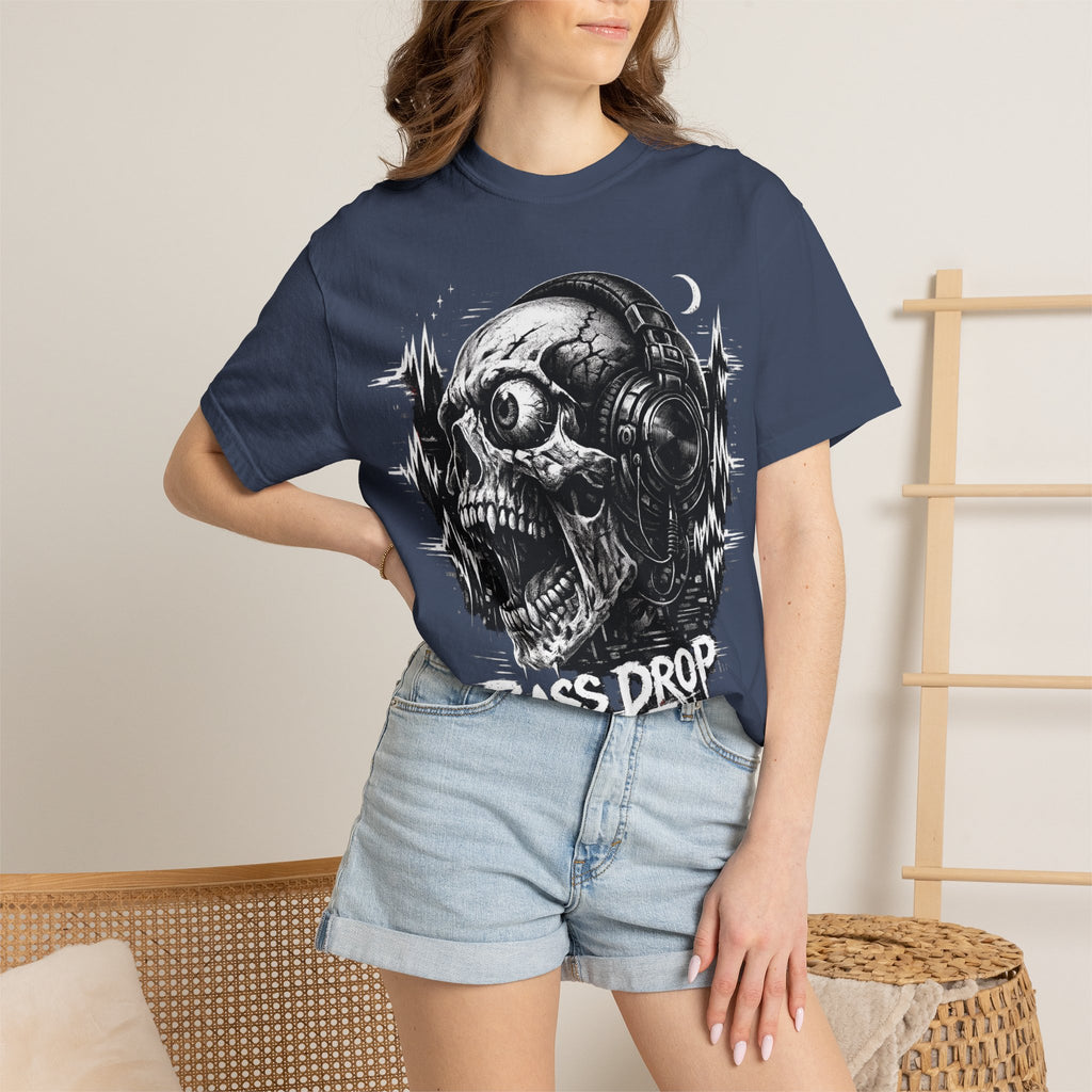 Bass Drop Skull T-Shirt — DJ Headphones Graphic Tee - Streetwear T-Shirt. Midnight Eye, LLC
