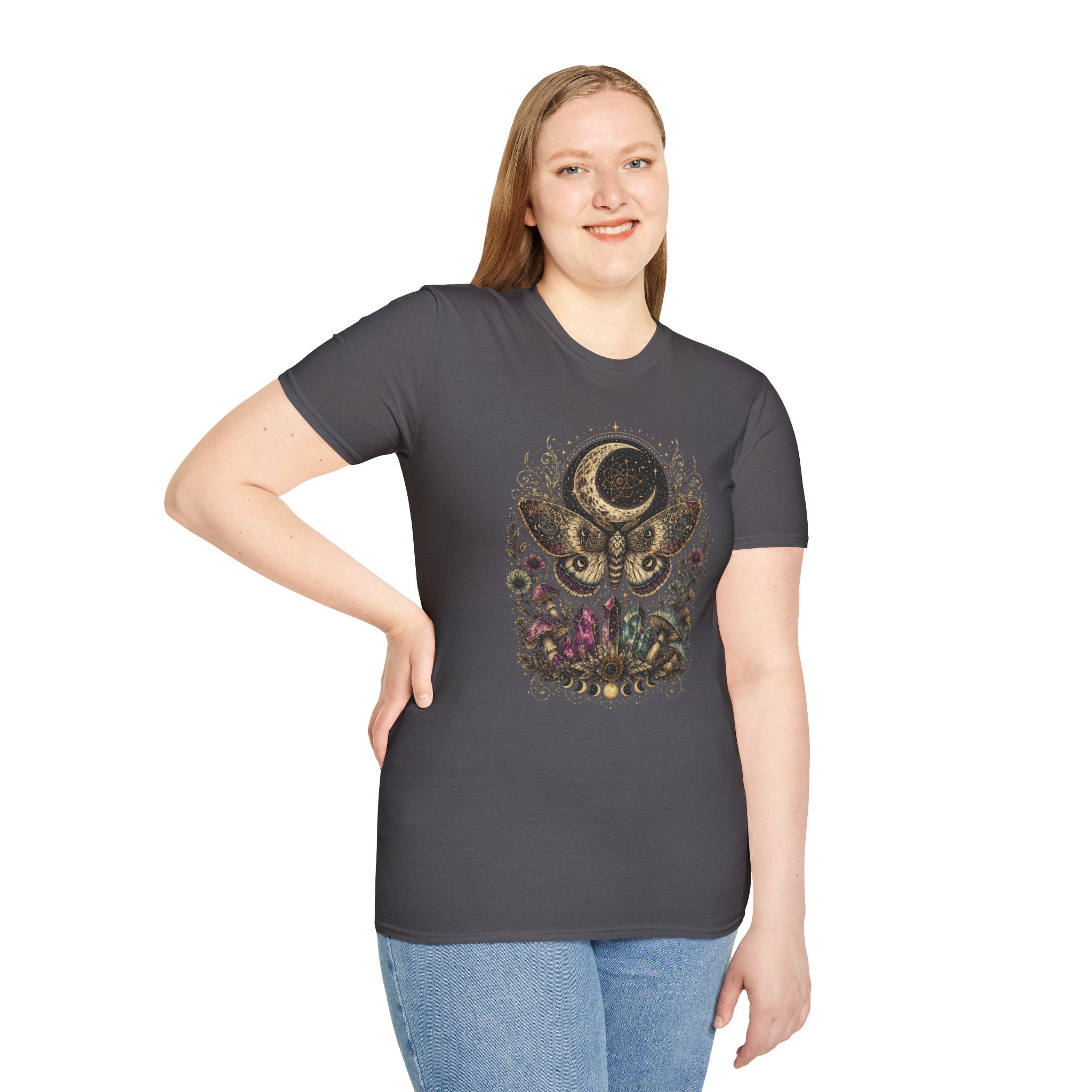 Mystic Moon Moth T-Shirt — Celestial Moth & Crescent Moon Graphic Tee - Midnight Eye, LLC