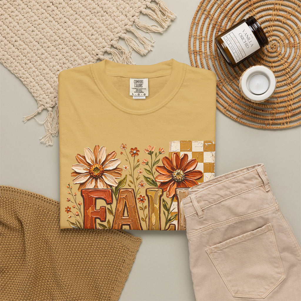 Fall Floral Pumpkin T-Shirt — Rustic Autumn Graphic Tee. Midnight Eye, LLC