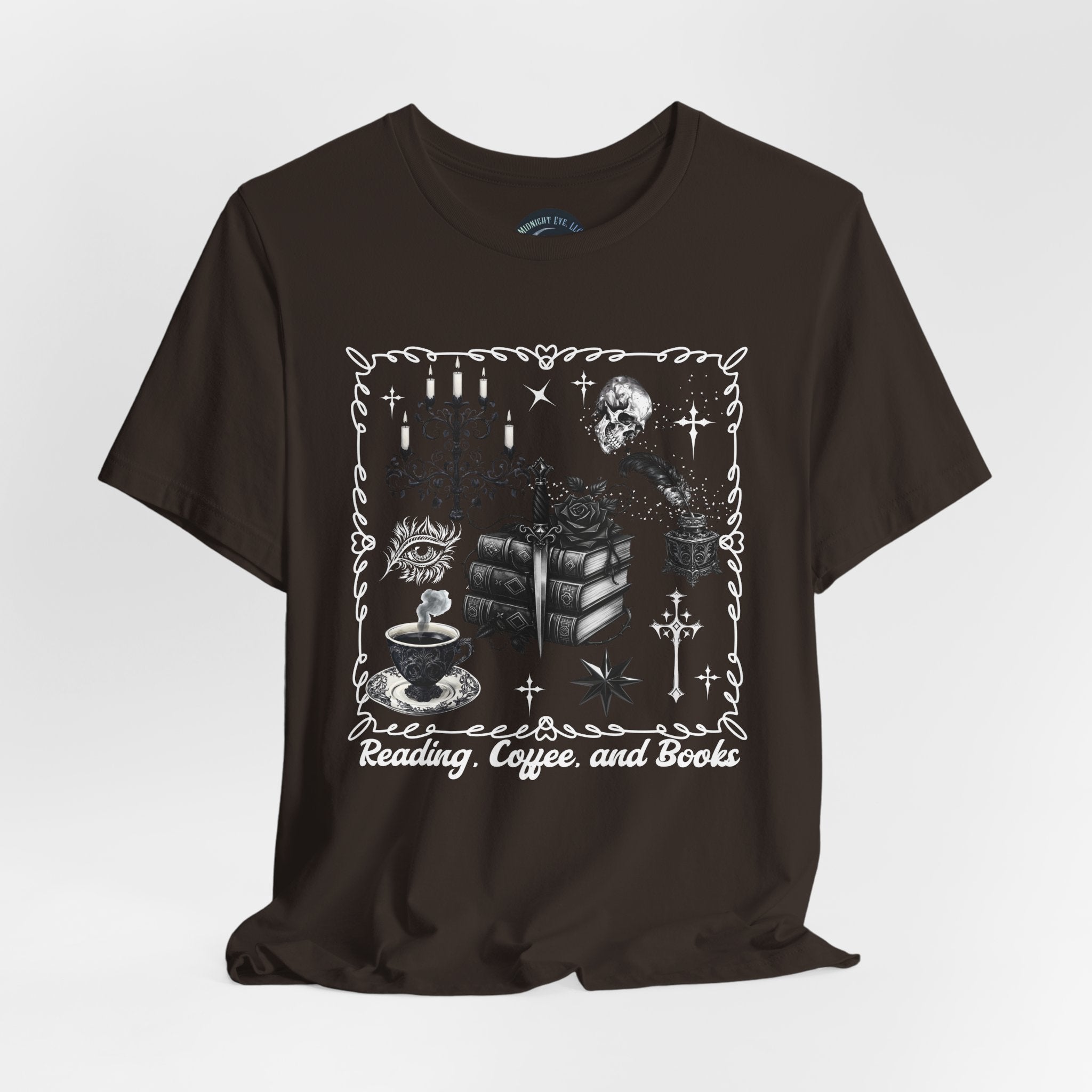 Reading, Coffee & Books T-Shirt — Cozy Gothic Booklover Tee