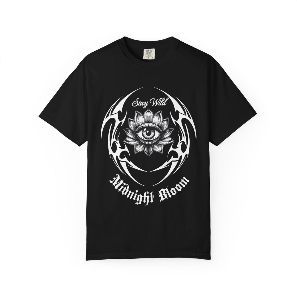 Stay Wild Midnight Moon T-Shirt — Mystical Lotus Eye Graphic Tee - Goth Tee- Dark Aesthetic T-Shirt. Midnight Eye, LLC