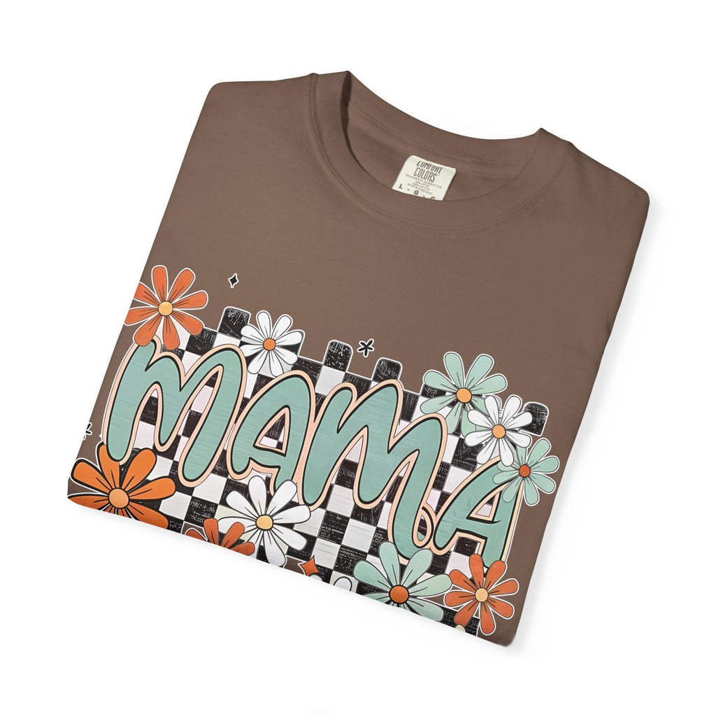 Mama Floral Graphic T-Shirt — Retro Checkerboard Mom Tee
