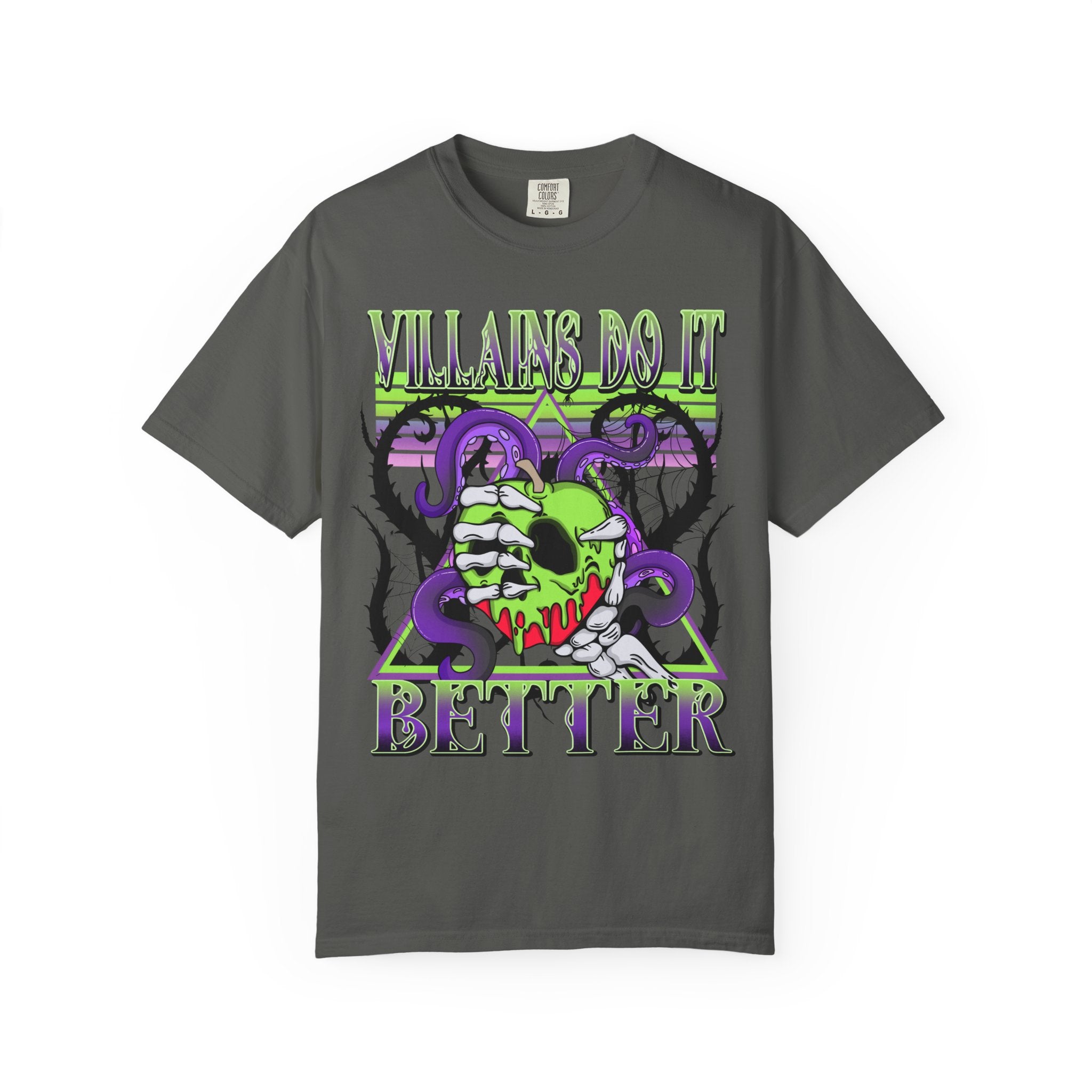 Villains Do It Better Graphic T-Shirt — Neon Monster Skull Tee. Midnight Eye, LLC
