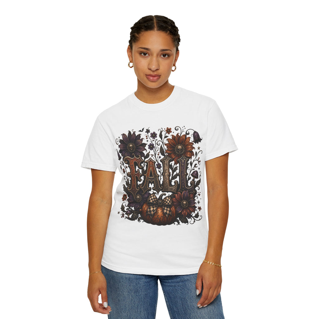Fall Floral Pumpkin Long Sleeve Tee - Whimsical Goth Floral Fall Graphic T-Shirt. midnight Eye, LLC