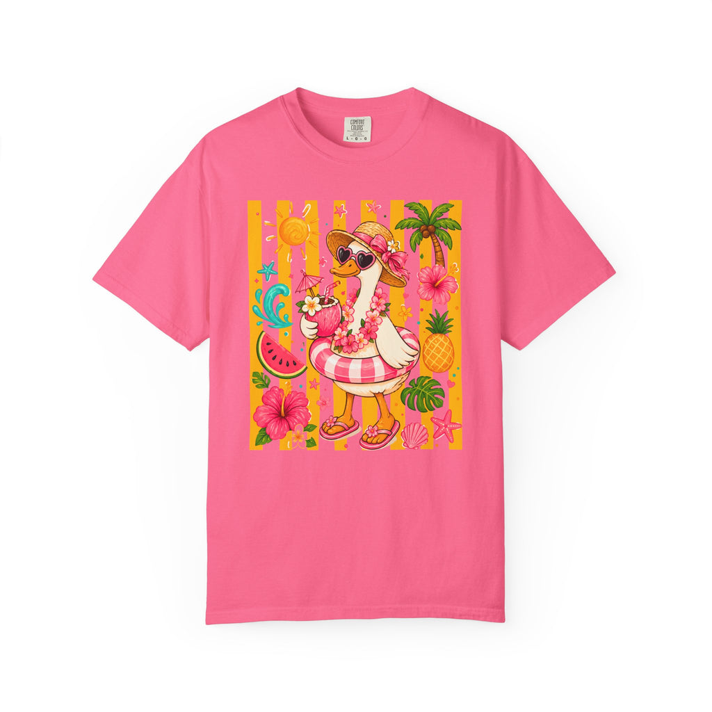 Silly Goose & Flamingo Tropical Beach Tee — Summer Vacation Shirt - Midnight Eye, LLC