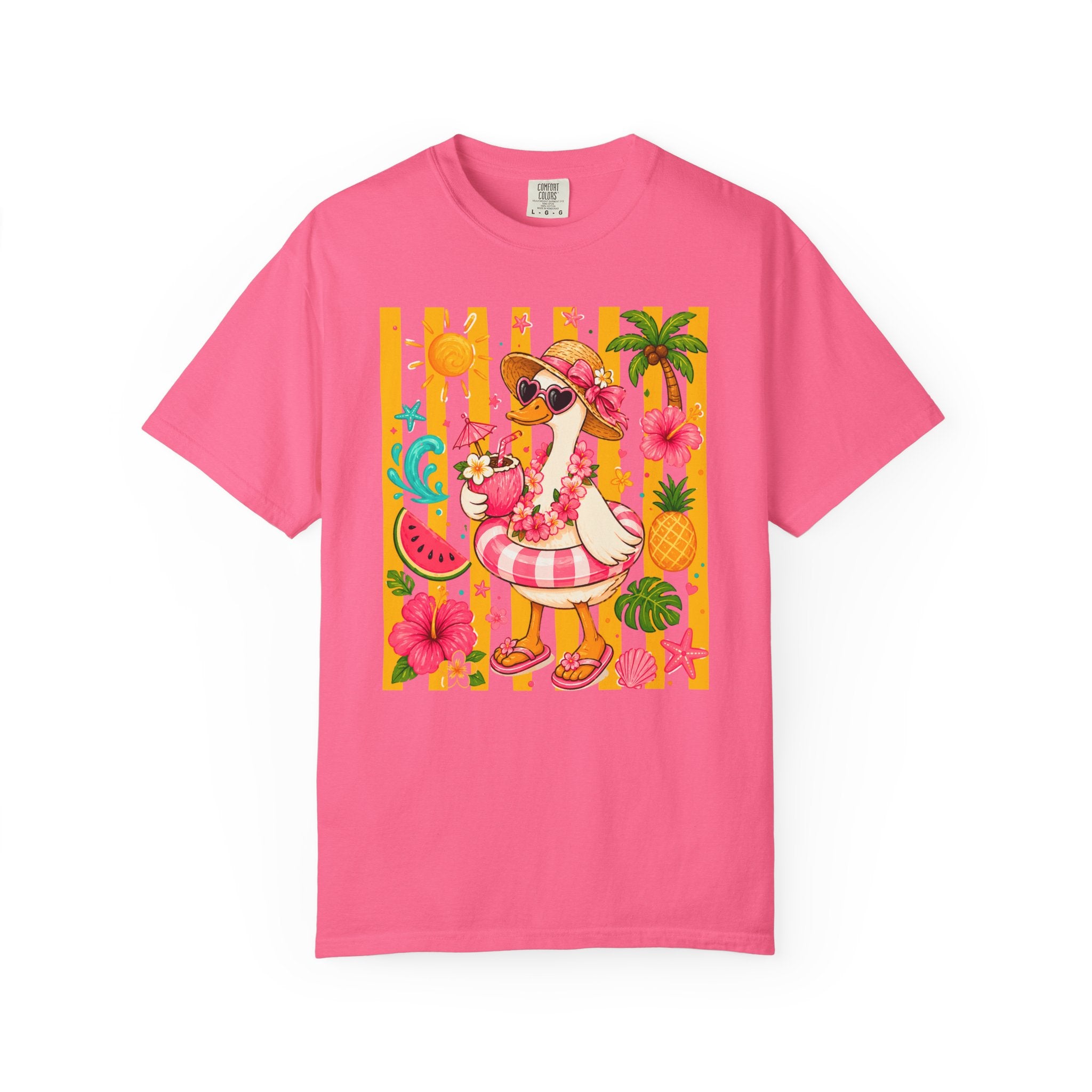 Silly Goose & Flamingo Tropical Beach Tee — Summer Vacation Shirt - Midnight Eye, LLC