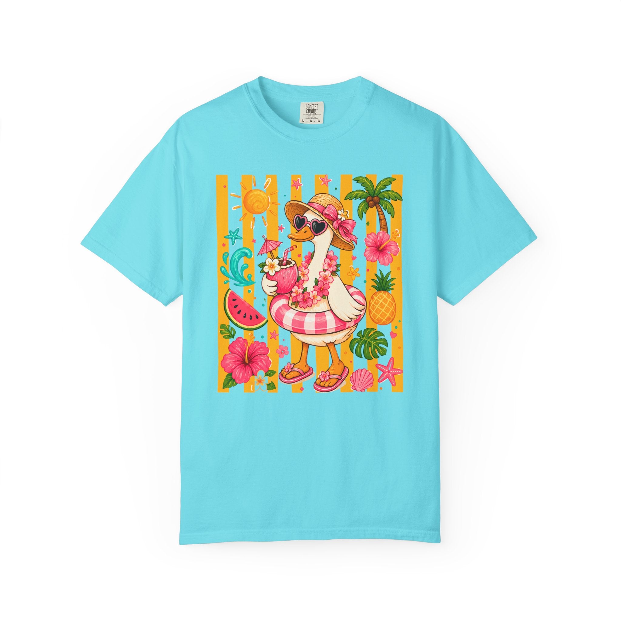 Silly Goose & Flamingo Tropical Beach Tee — Summer Vacation Shirt - Midnight Eye, LLC