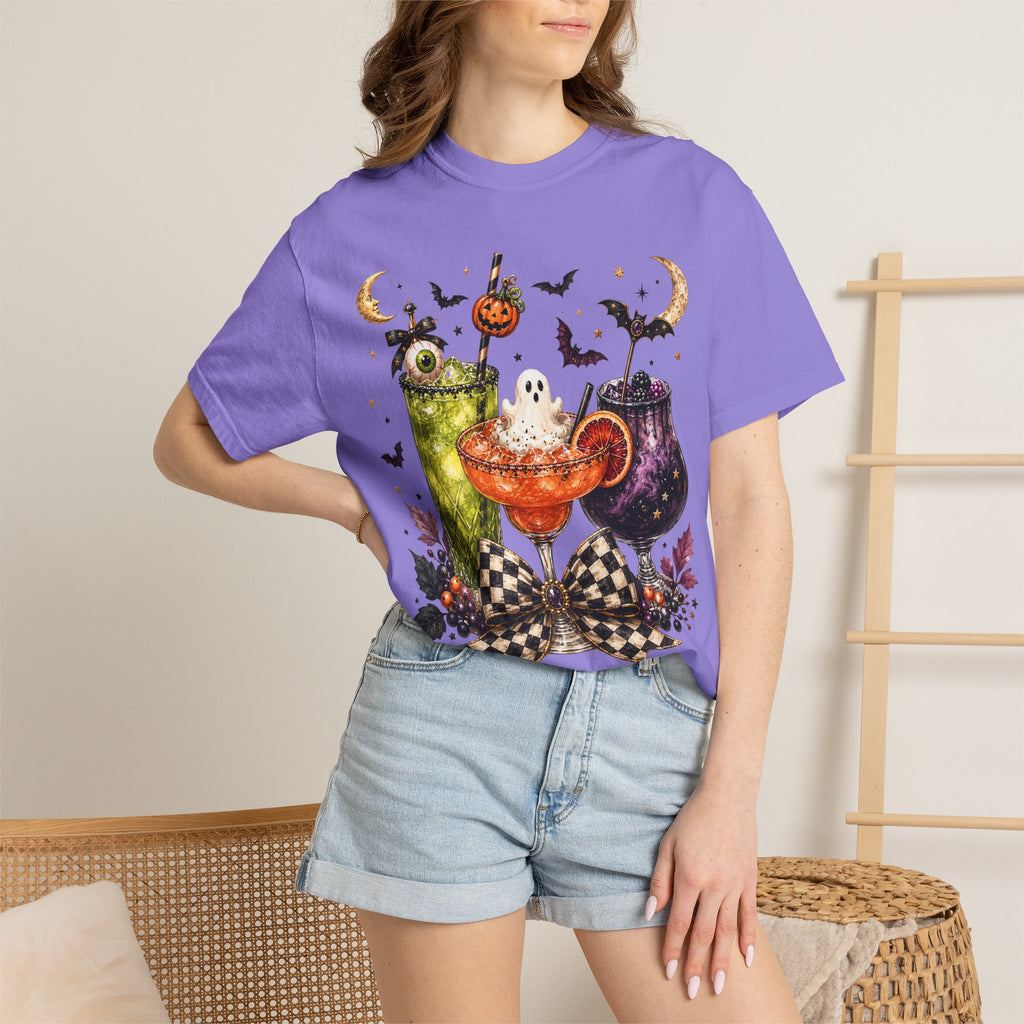 Halloween Cocktail T-Shirt — Spooky Drinks, Cute Bats & Pumpkins