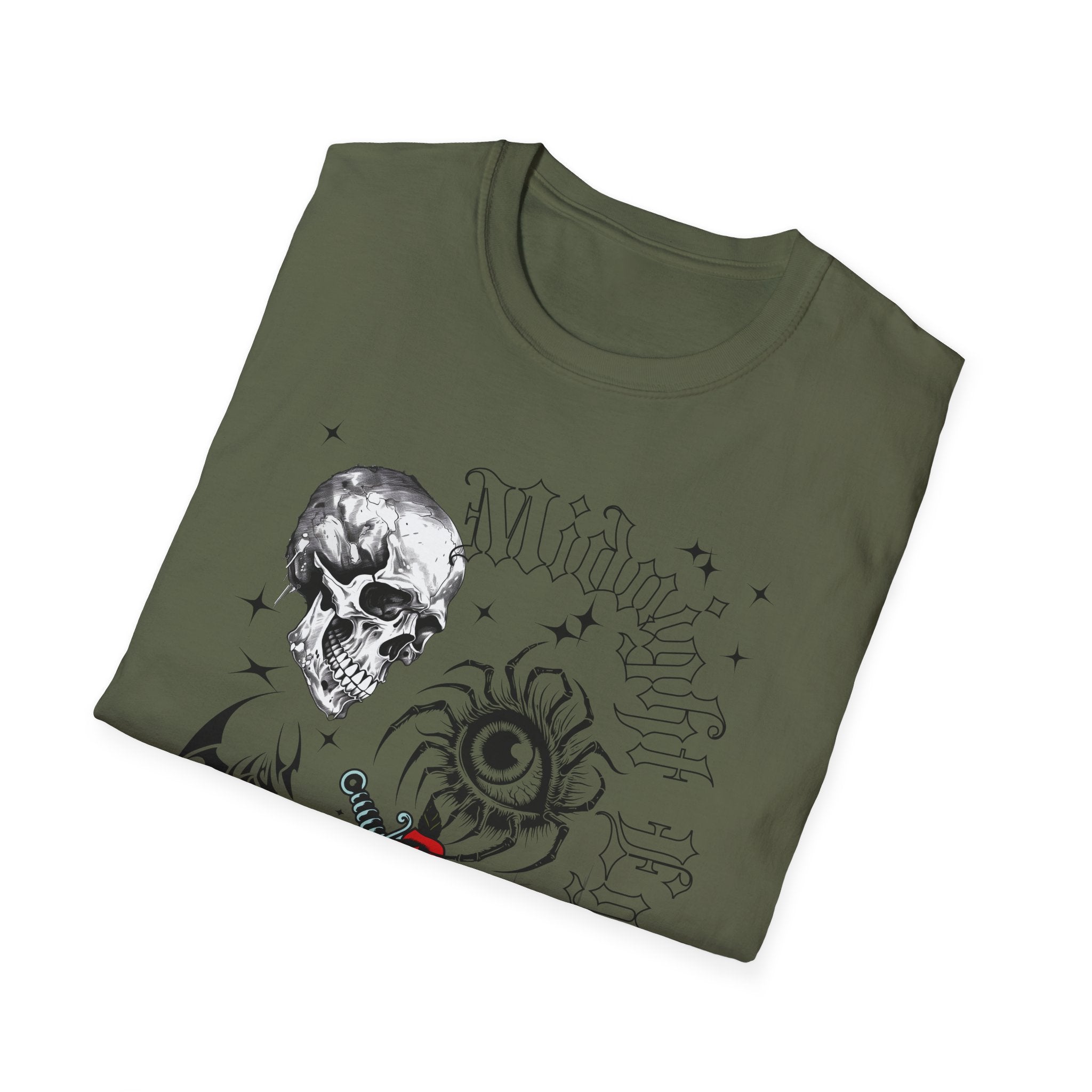 Skull & Red Rose Graphic T-Shirt – Mystic Eye, Tarot - Inspired Gothic Tee - Vintage Tee - Dark Aesthetic T-Shirt - Midnight Eye, LLC