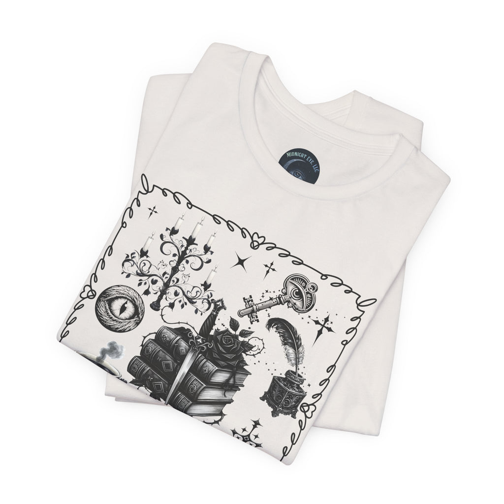 Mystic Reading Tee — "Reading and Mystery Books" Graphic T-Shirt. Midnight Eye
