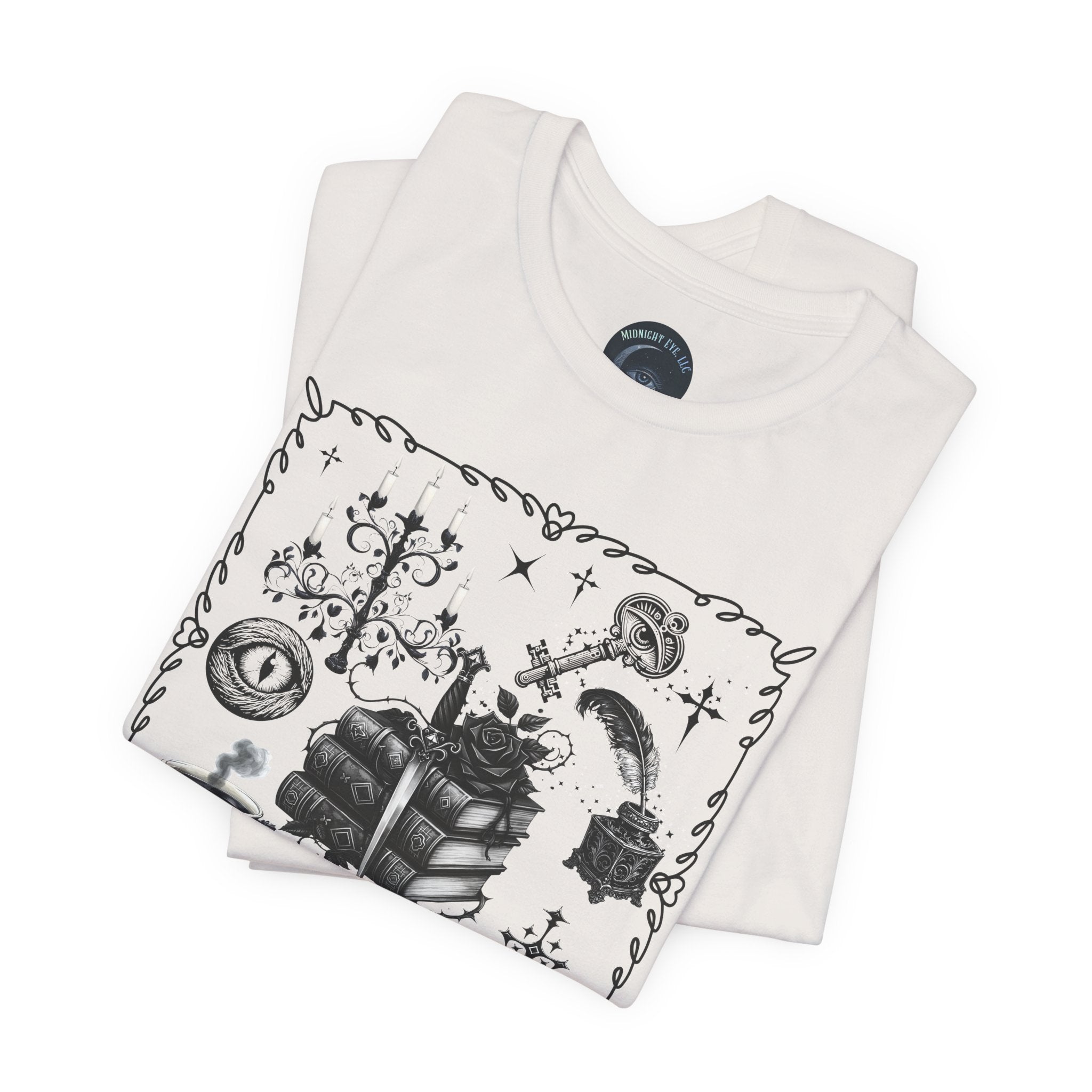 Mystic Reading Tee — "Reading and Mystery Books" Graphic T-Shirt. Midnight Eye